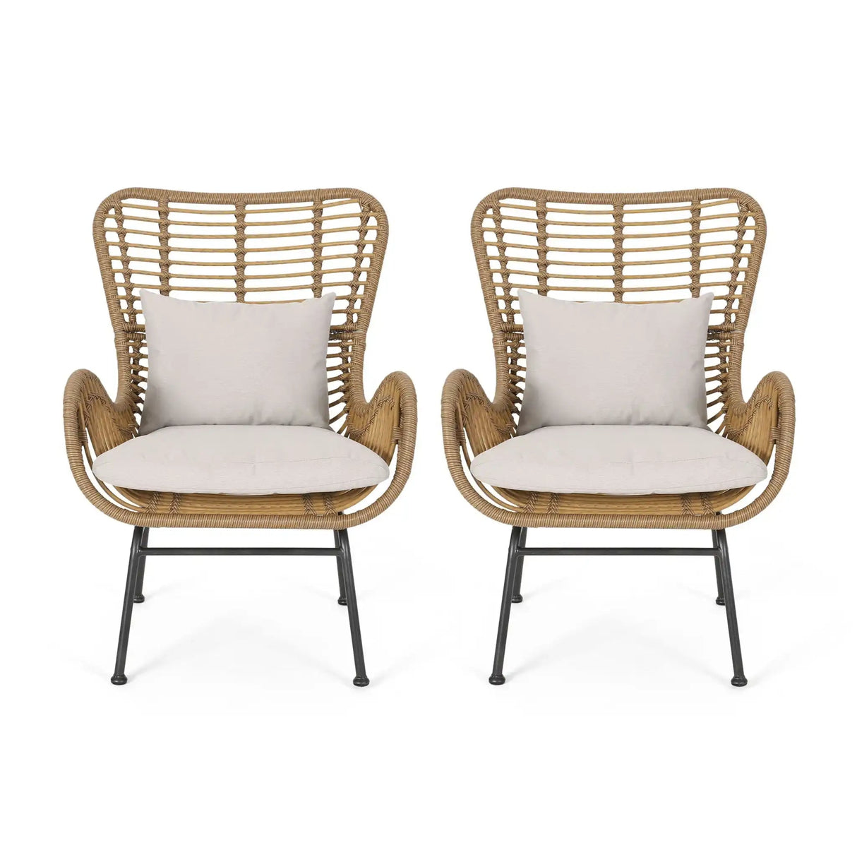 Modern Aesthetic Outdoor Rattan Accent Chair With Metal Legs