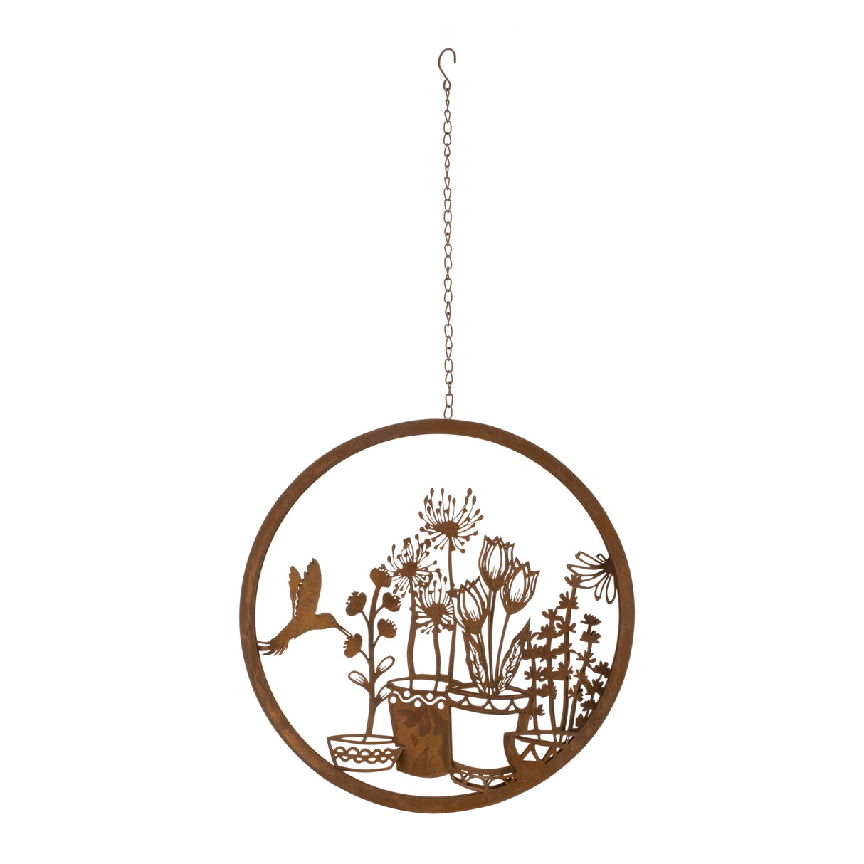 Layered metal hummingbird garden wall plaque 16"d