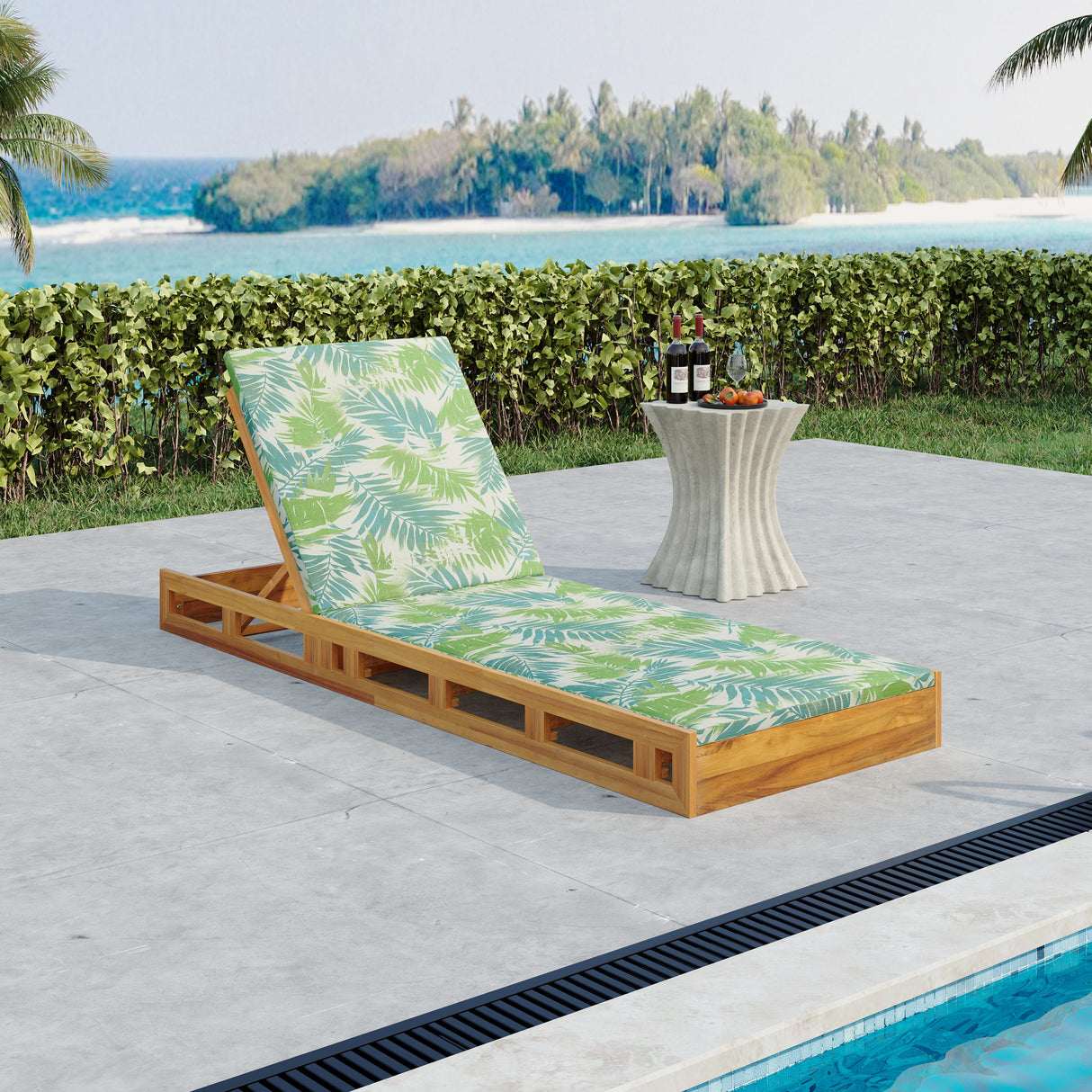 Lounge Chaise Set, Acacia Wood with Water-Resistant Lounge Cushions
