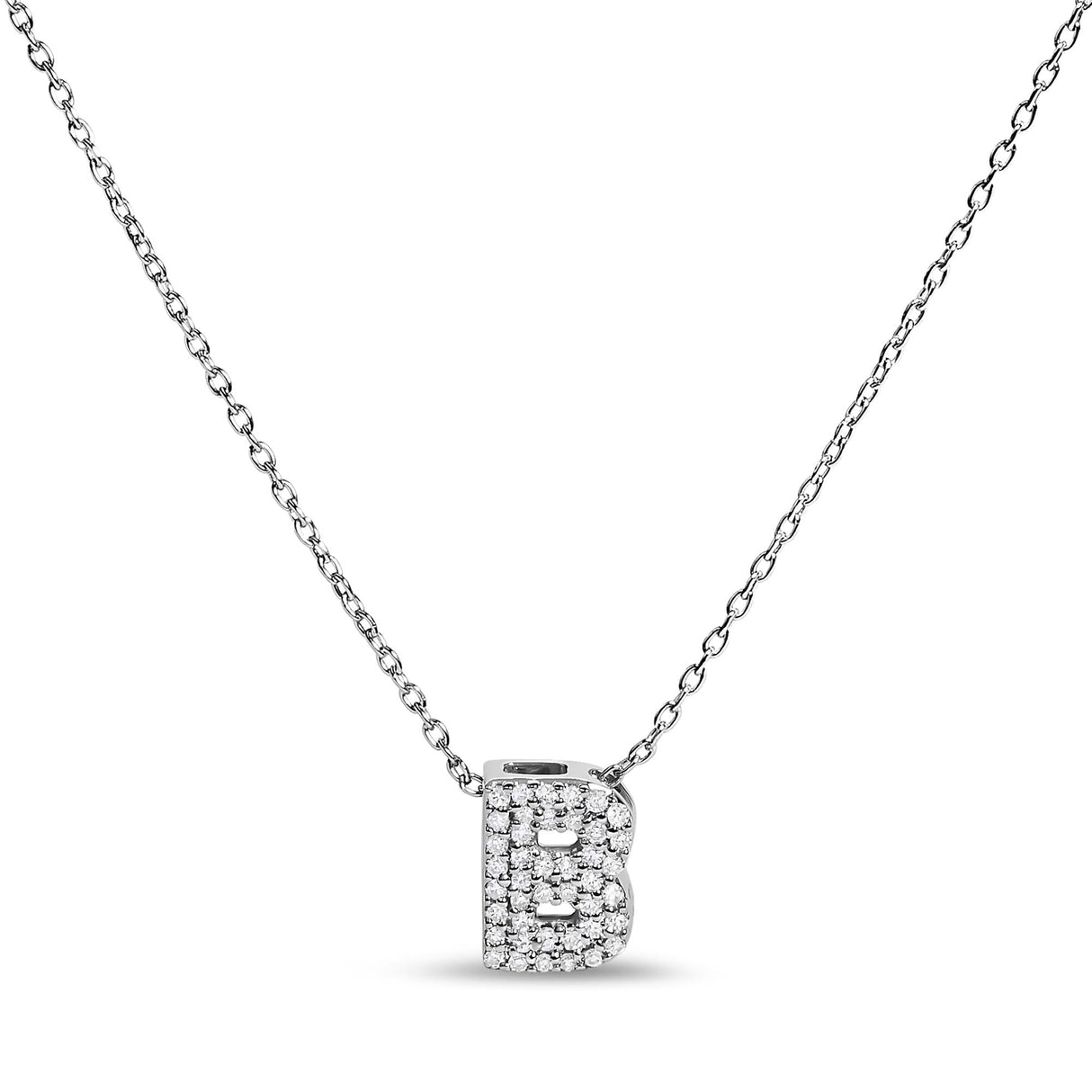10K White Gold Diamond Accent "A-Z" Initial Bubble Pendant Necklace