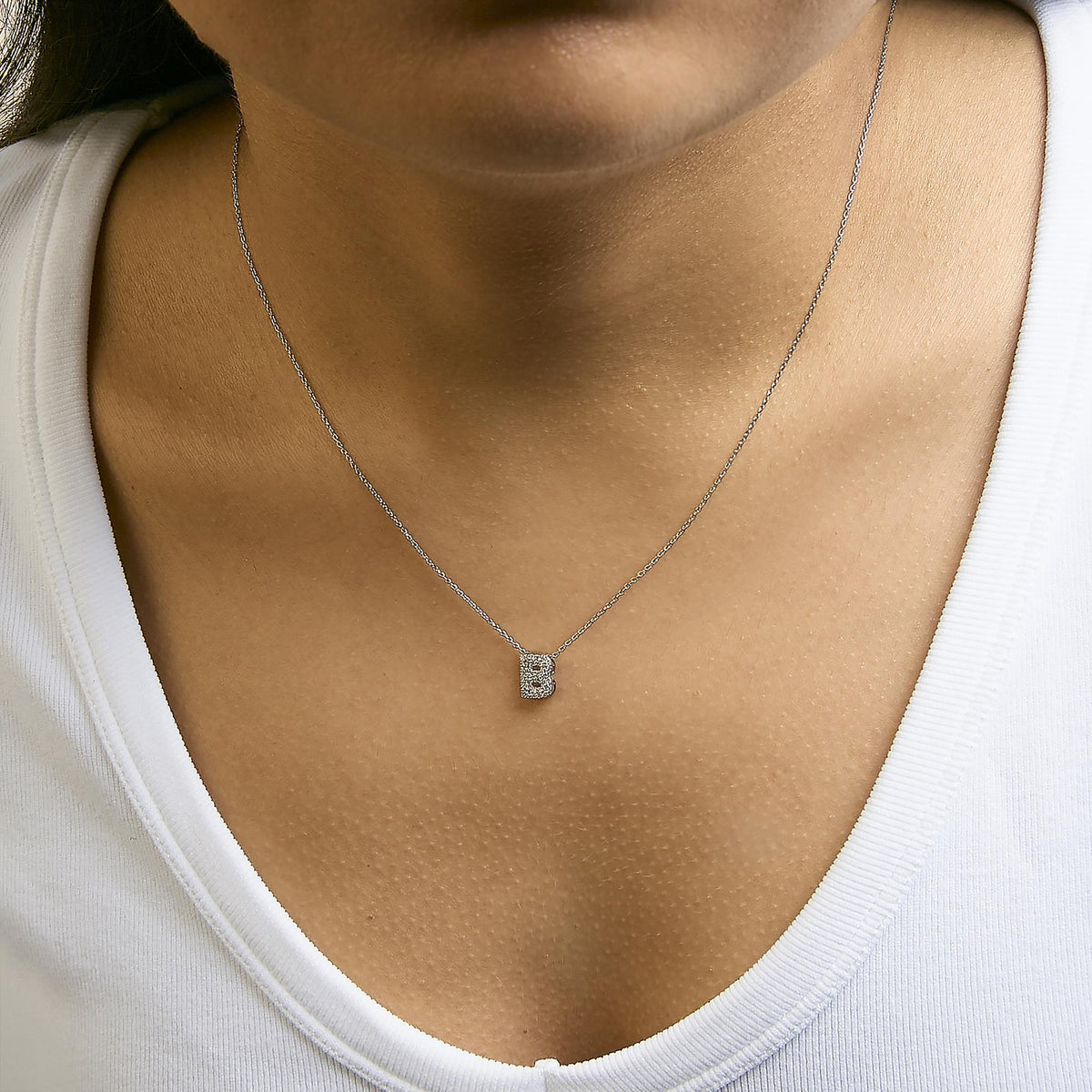 10K White Gold Diamond Accent "A-Z" Initial Bubble Pendant Necklace