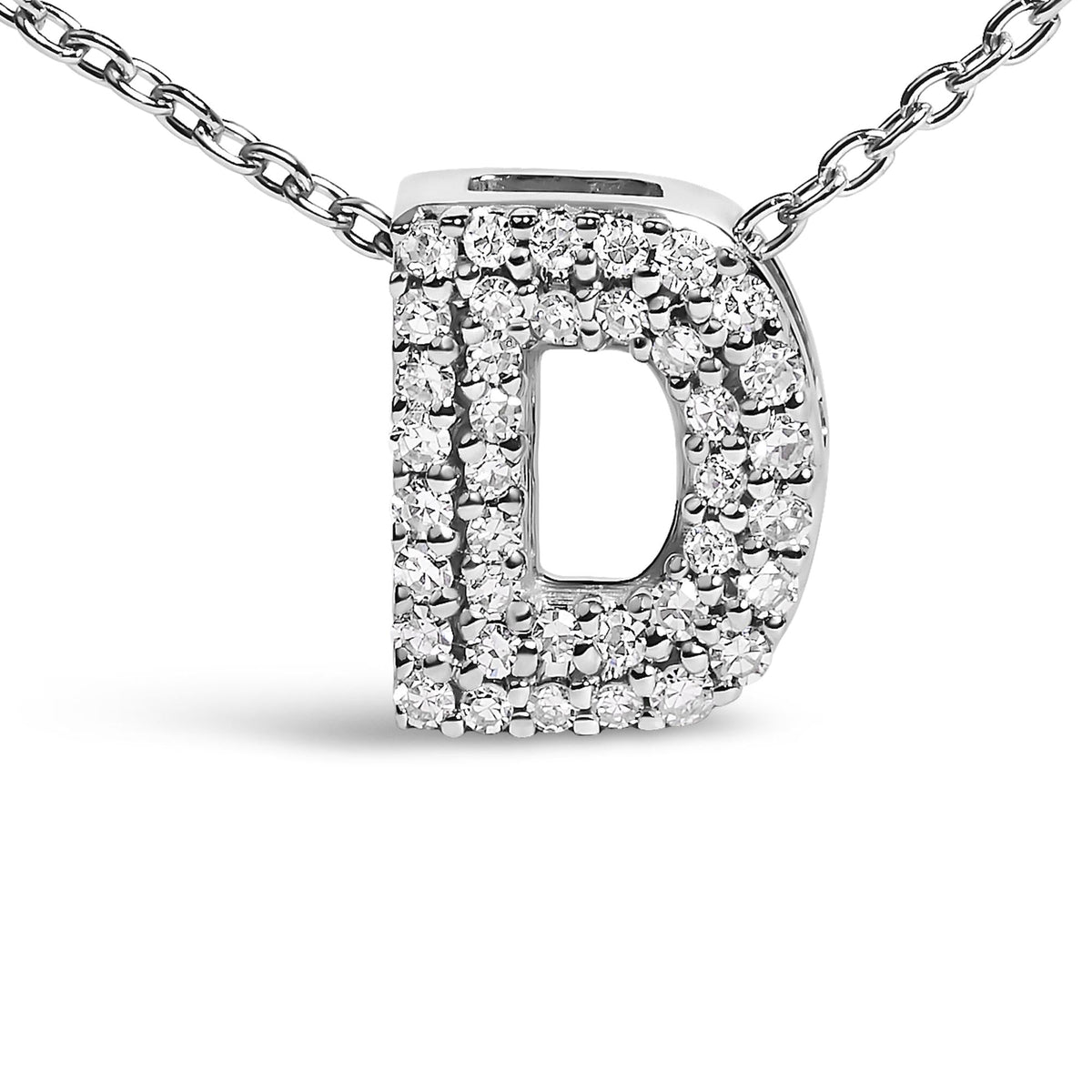 10K White Gold Diamond Accent "A-Z" Initial Bubble Pendant Necklace