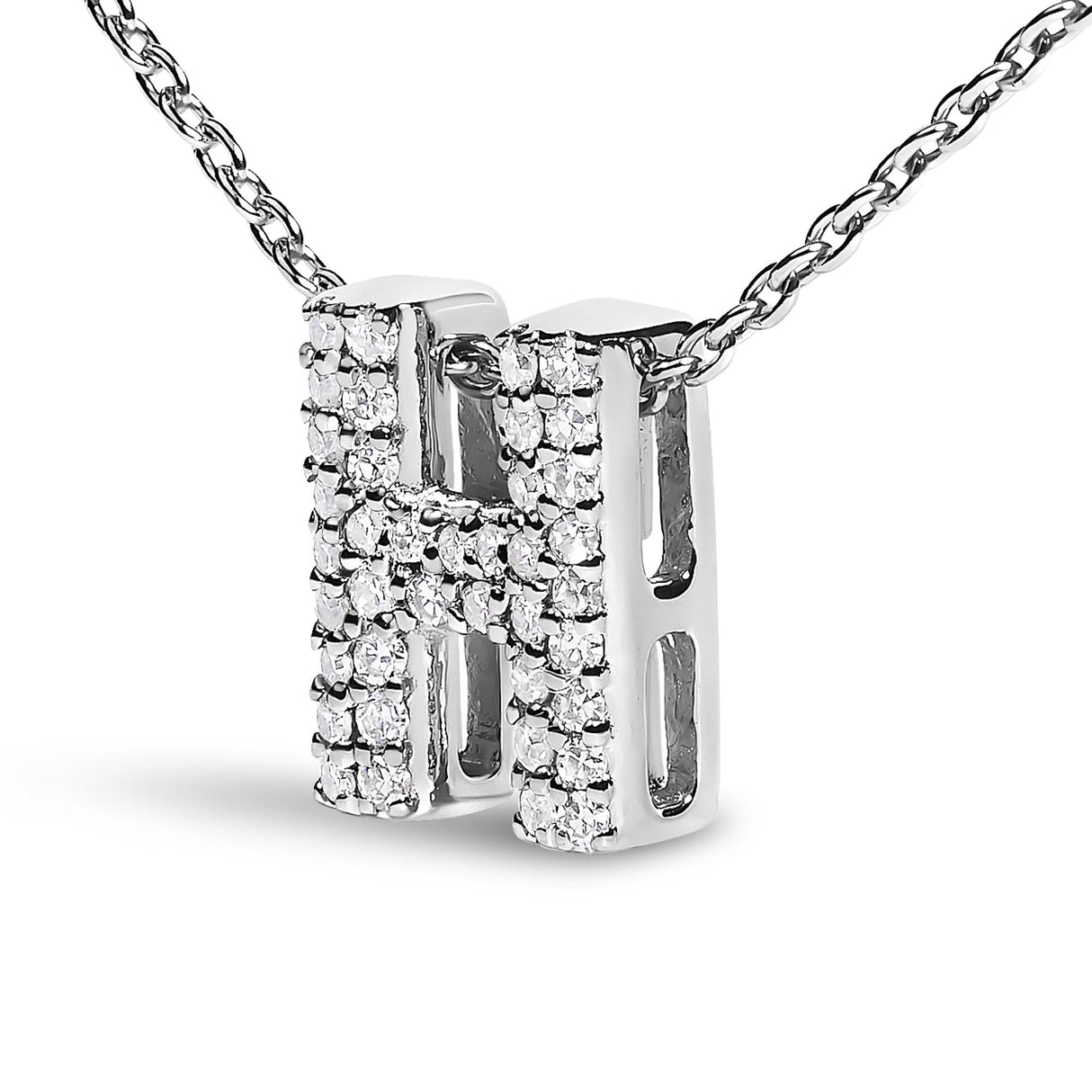 10K White Gold Diamond Accent "A-Z" Initial Bubble Pendant Necklace