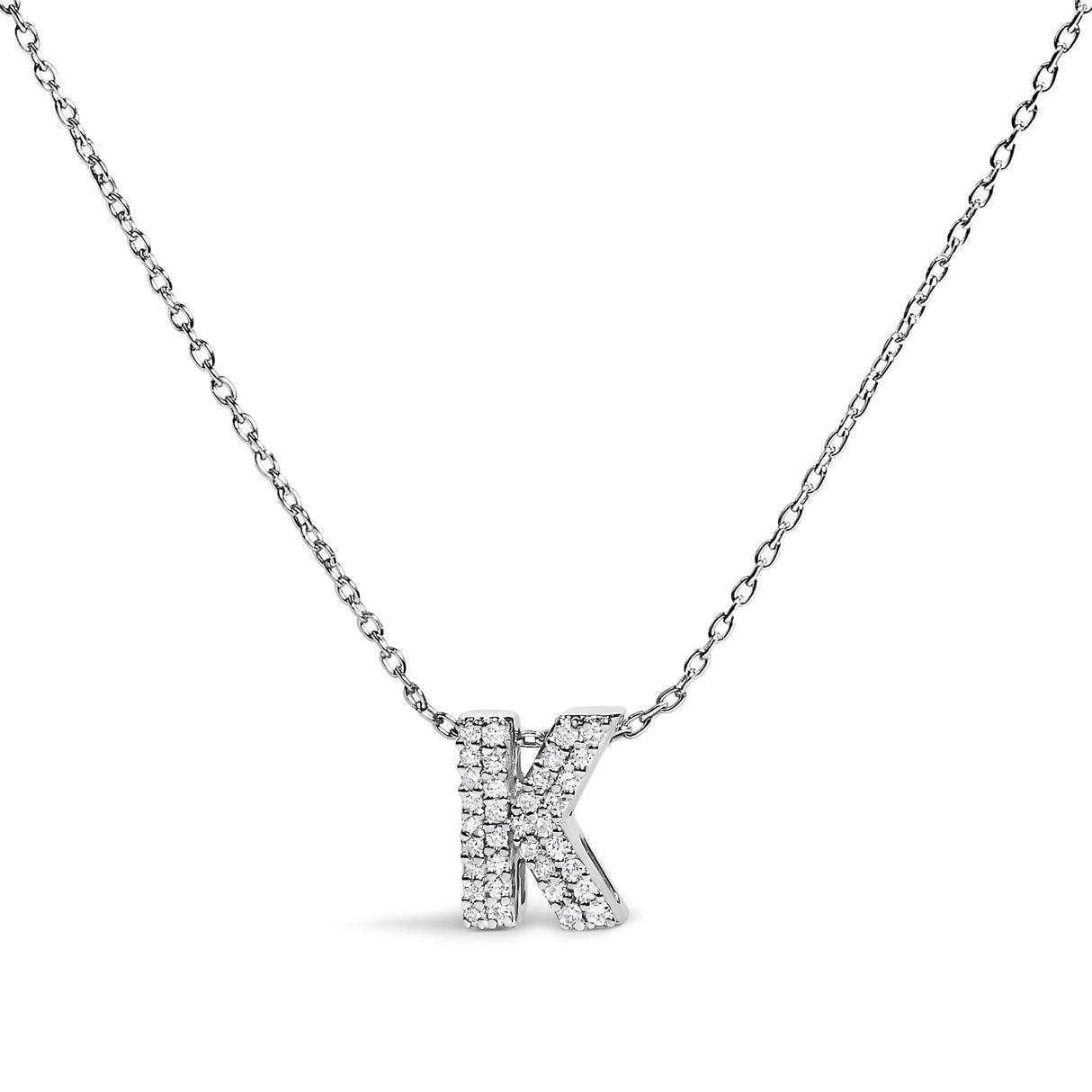 10K White Gold Diamond Accent "A-Z" Initial Bubble Pendant Necklace