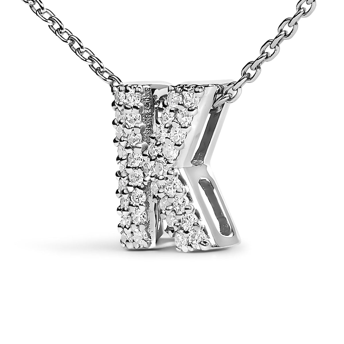 10K White Gold Diamond Accent "A-Z" Initial Bubble Pendant Necklace