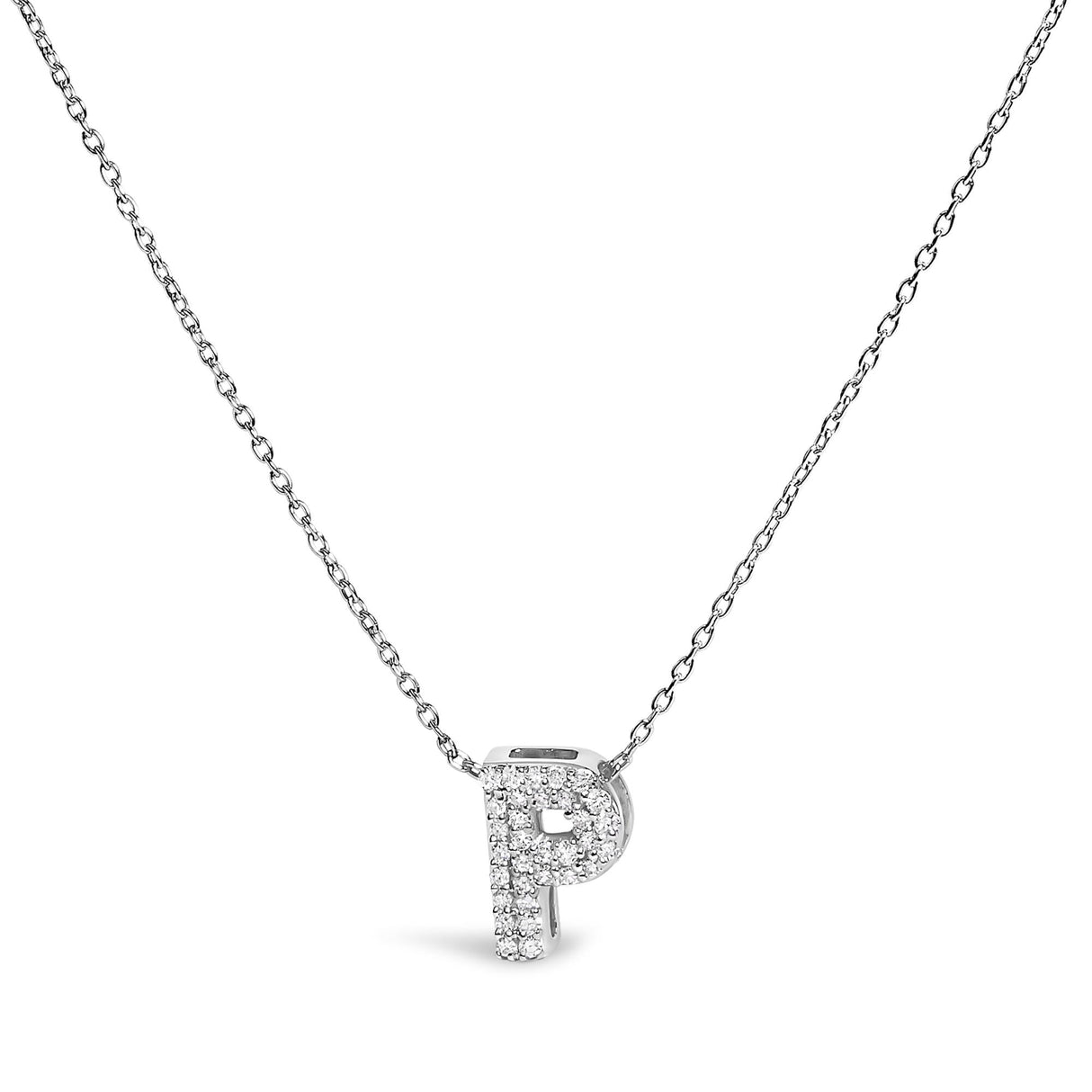 10K White Gold Diamond Accent "A-Z" Initial Bubble Pendant Necklace