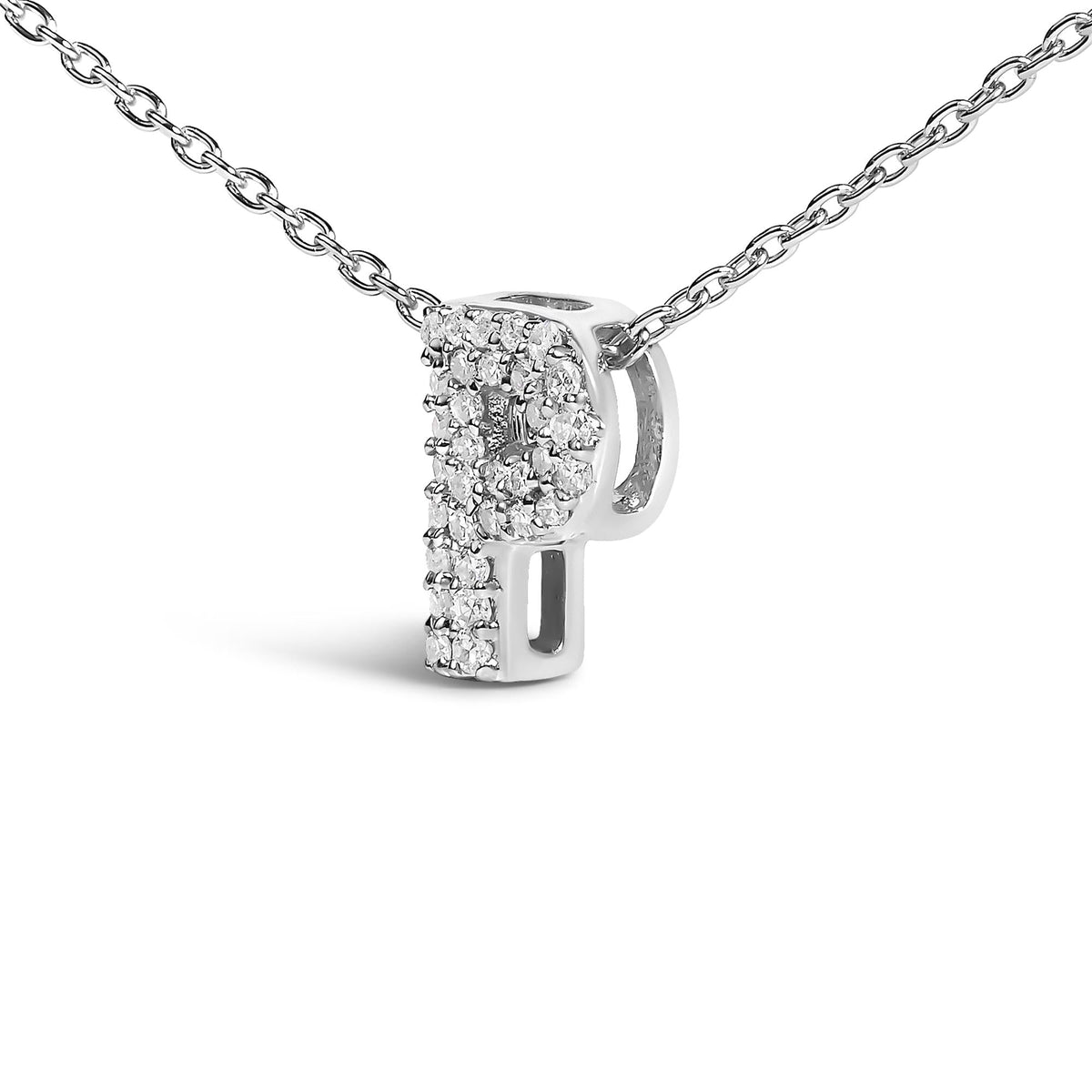 10K White Gold Diamond Accent "A-Z" Initial Bubble Pendant Necklace