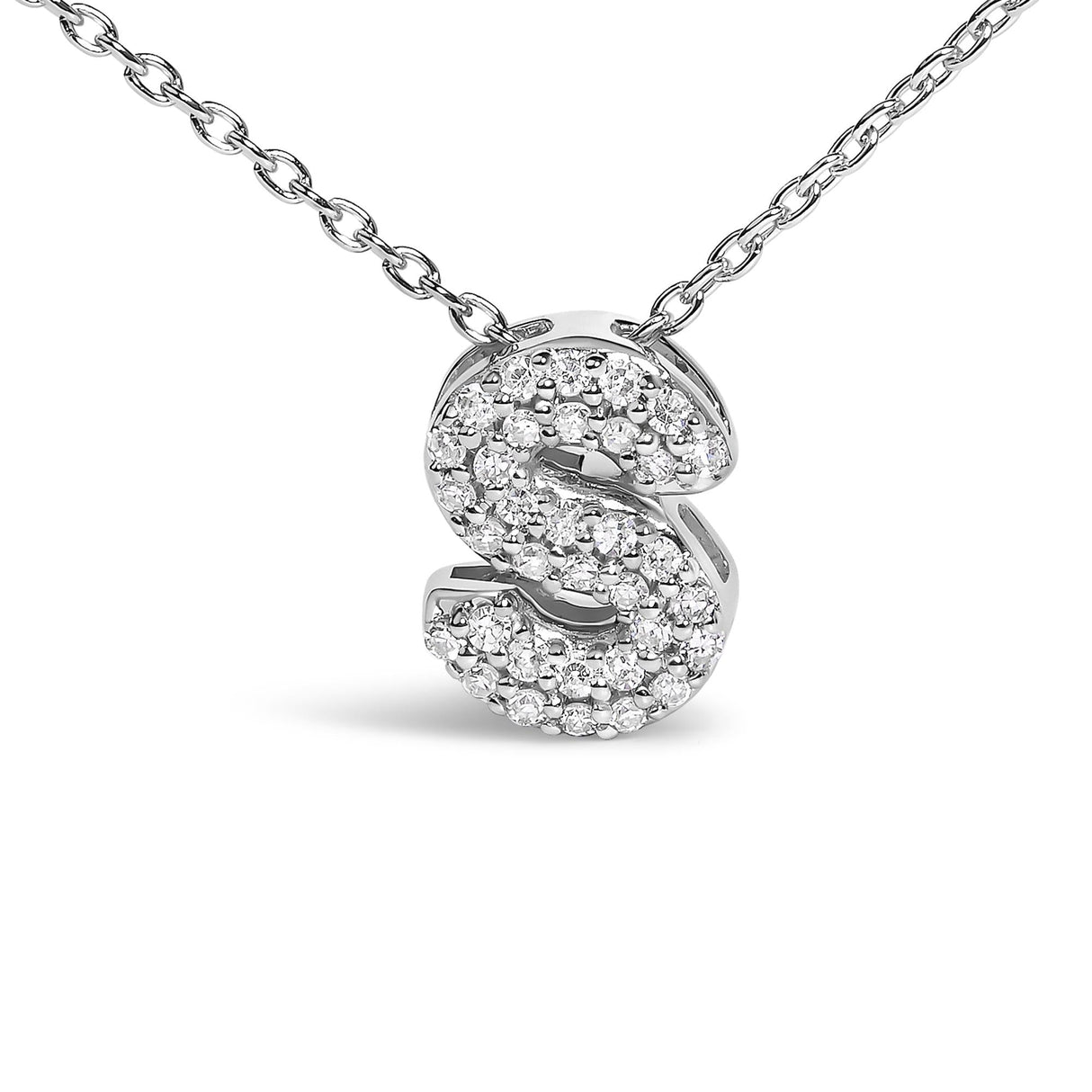 10K White Gold Diamond Accent "A-Z" Initial Bubble Pendant Necklace
