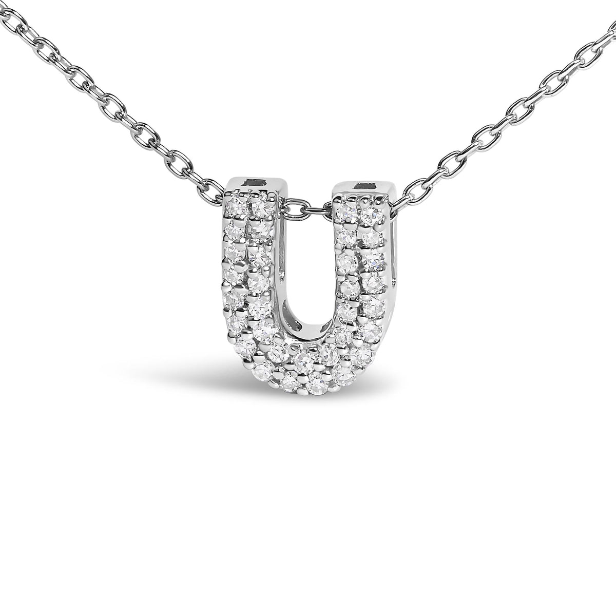 10K White Gold Diamond Accent "A-Z" Initial Bubble Pendant Necklace