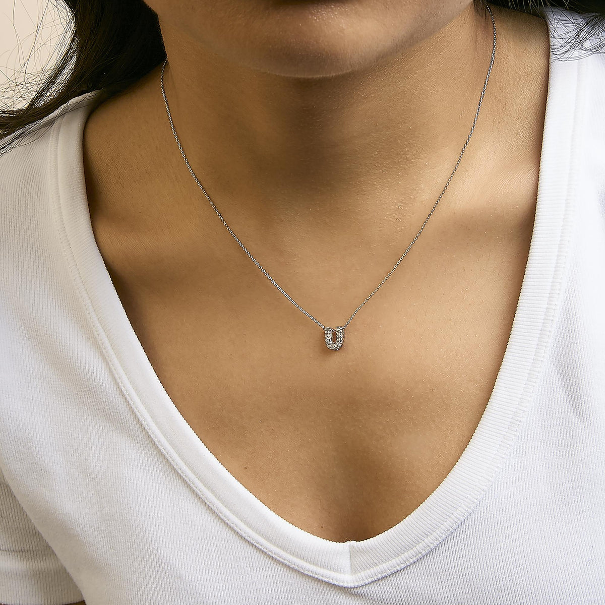 10K White Gold Diamond Accent "A-Z" Initial Bubble Pendant Necklace
