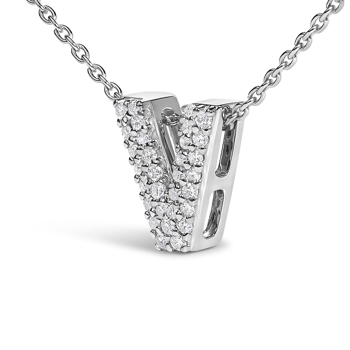 10K White Gold Diamond Accent "A-Z" Initial Bubble Pendant Necklace