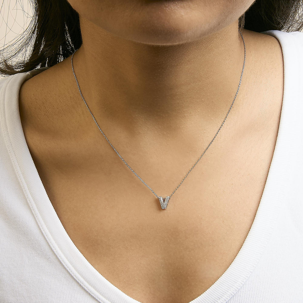 10K White Gold Diamond Accent "A-Z" Initial Bubble Pendant Necklace