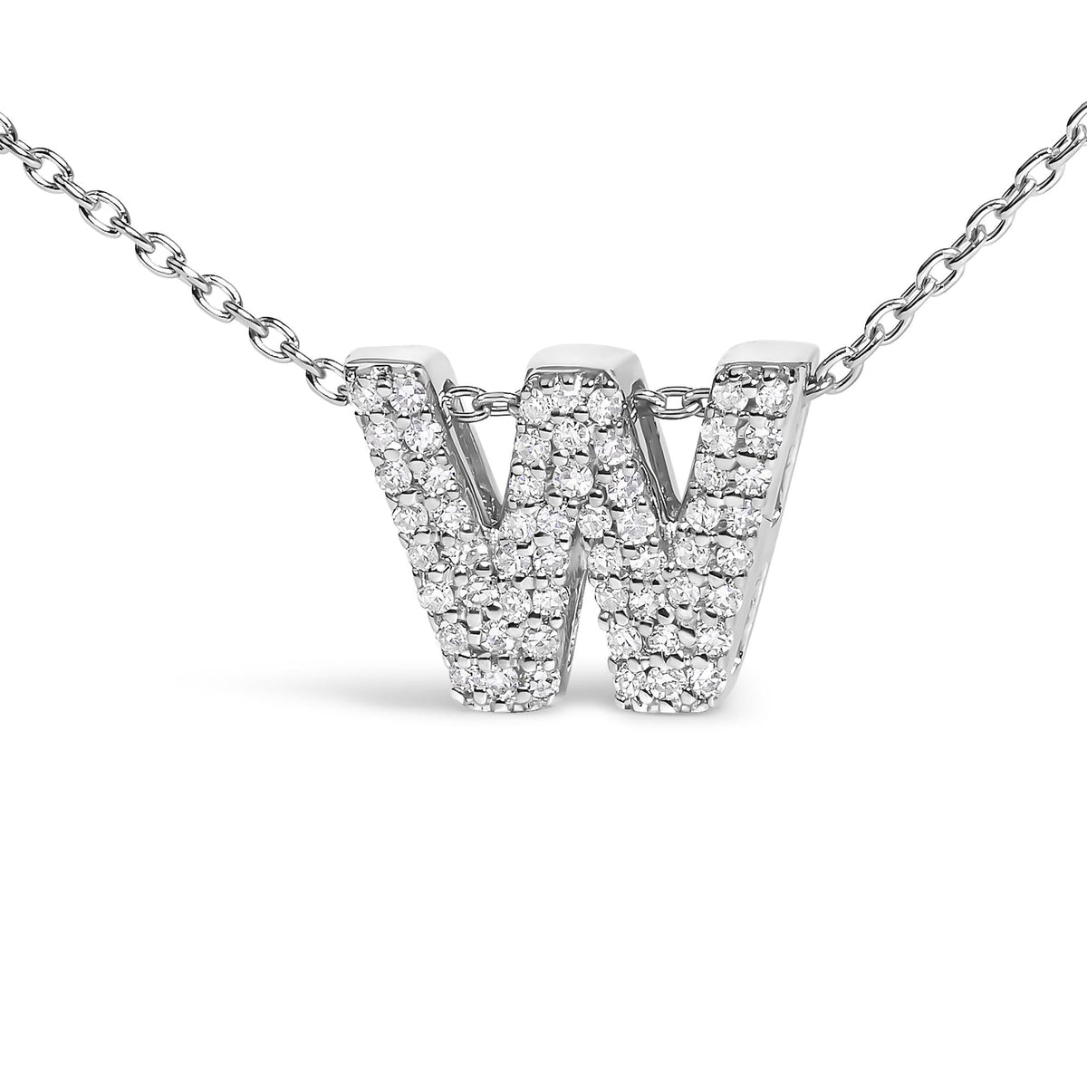 10K White Gold Diamond Accent "A-Z" Initial Bubble Pendant Necklace
