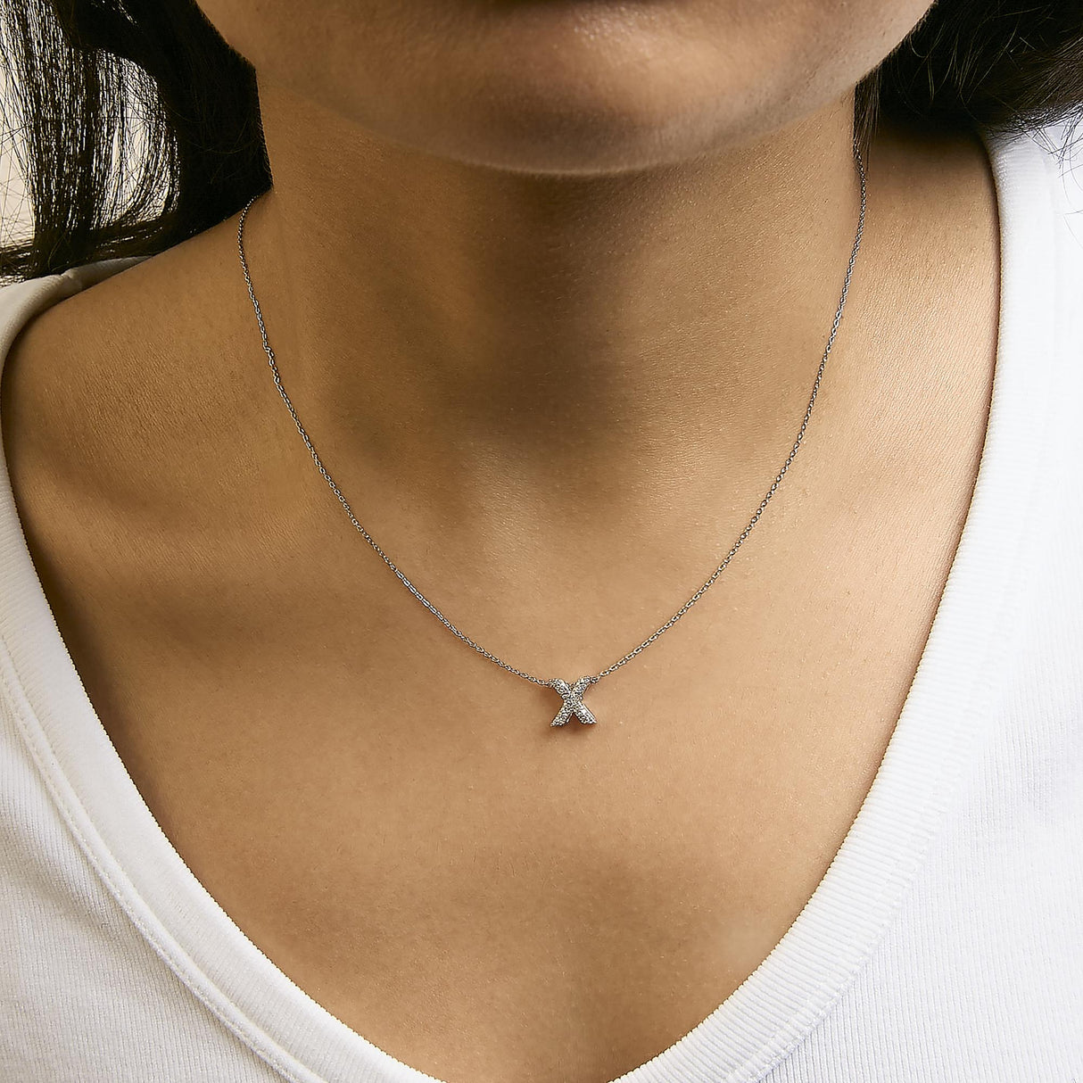10K White Gold Diamond Accent "A-Z" Initial Bubble Pendant Necklace