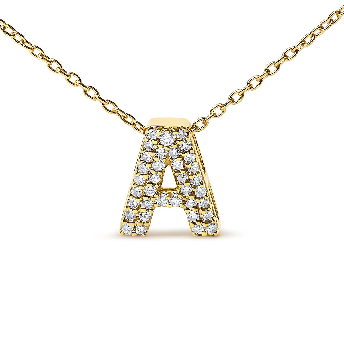 10K Yellow Gold Diamond Accent "A-Z" Initial Bubble Pendant Necklace