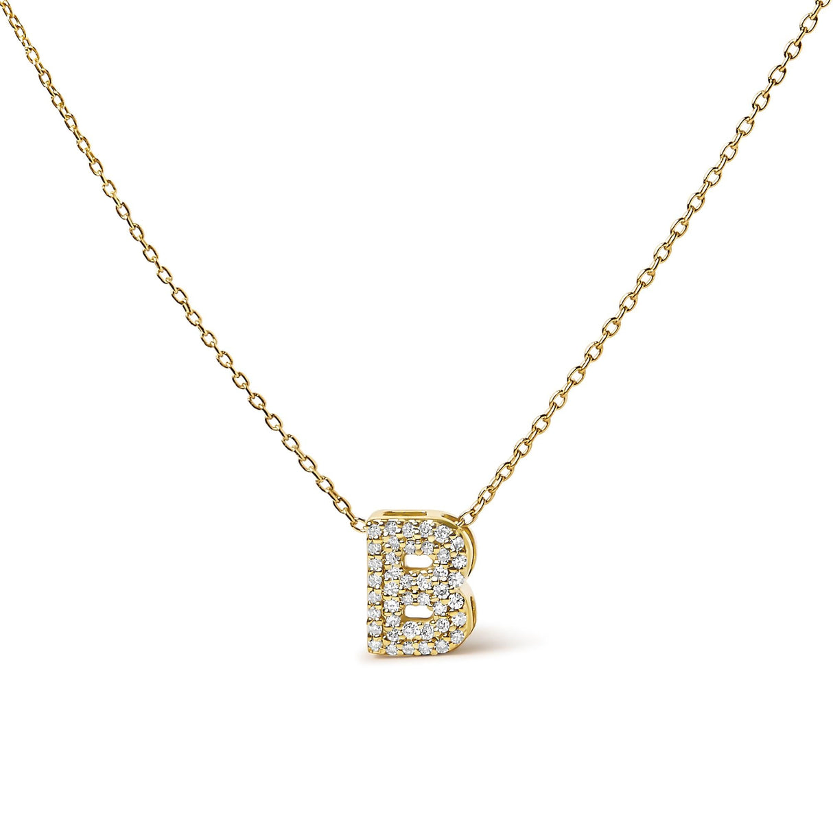 10K Yellow Gold Diamond Accent "A-Z" Initial Bubble Pendant Necklace
