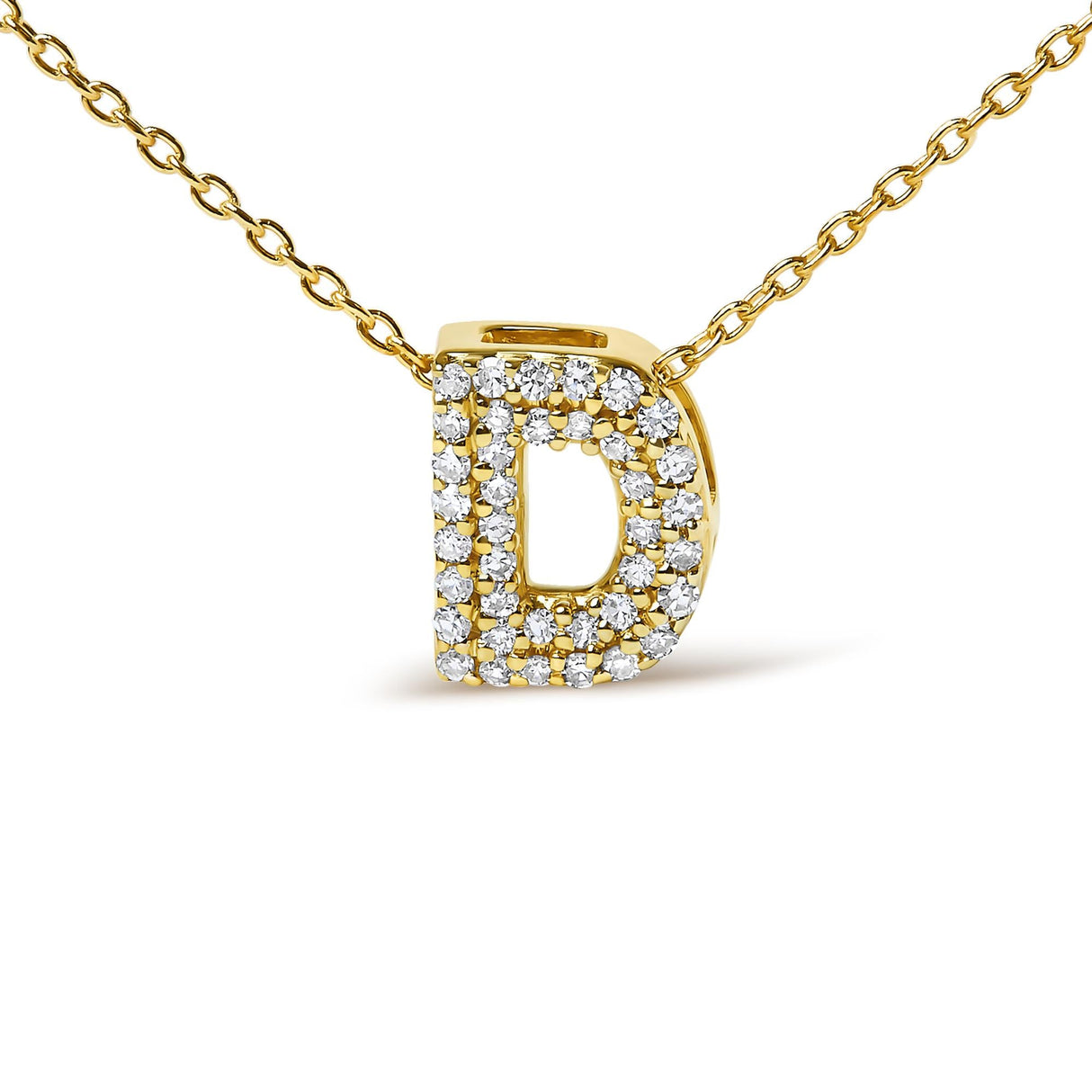 10K Yellow Gold Diamond Accent "A-Z" Initial Bubble Pendant Necklace