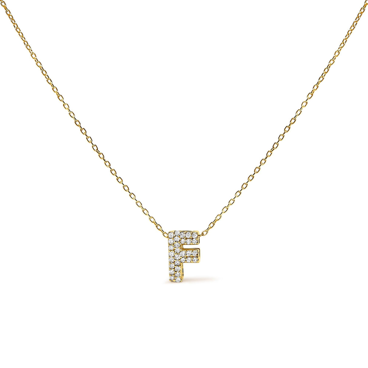 10K Yellow Gold Diamond Accent "A-Z" Initial Bubble Pendant Necklace
