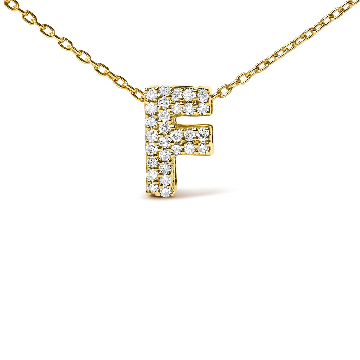 10K Yellow Gold Diamond Accent "A-Z" Initial Bubble Pendant Necklace