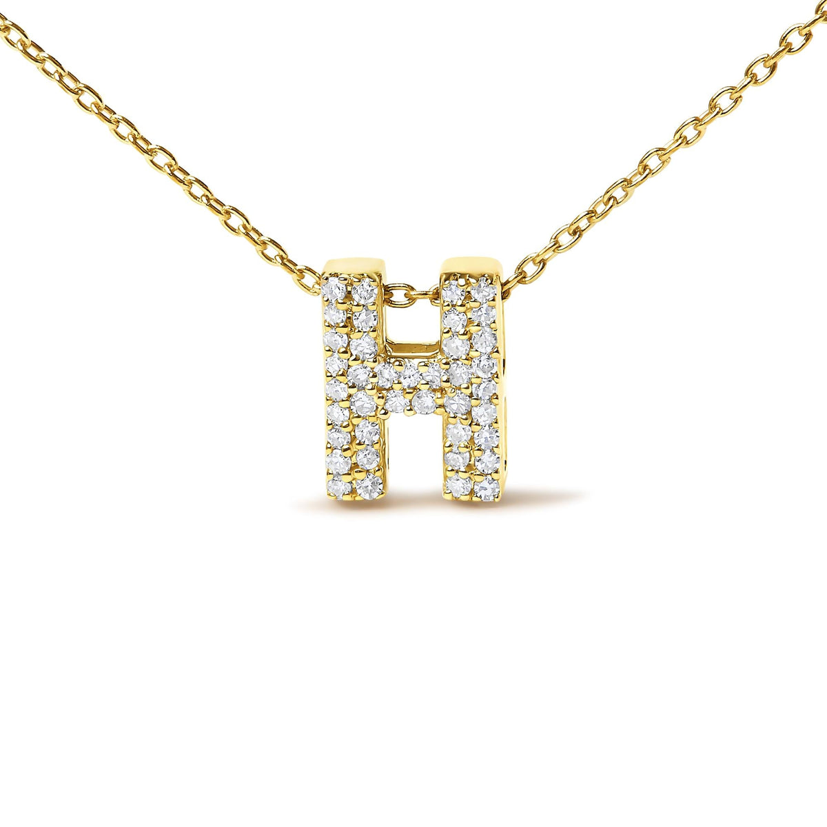 10K Yellow Gold Diamond Accent "A-Z" Initial Bubble Pendant Necklace