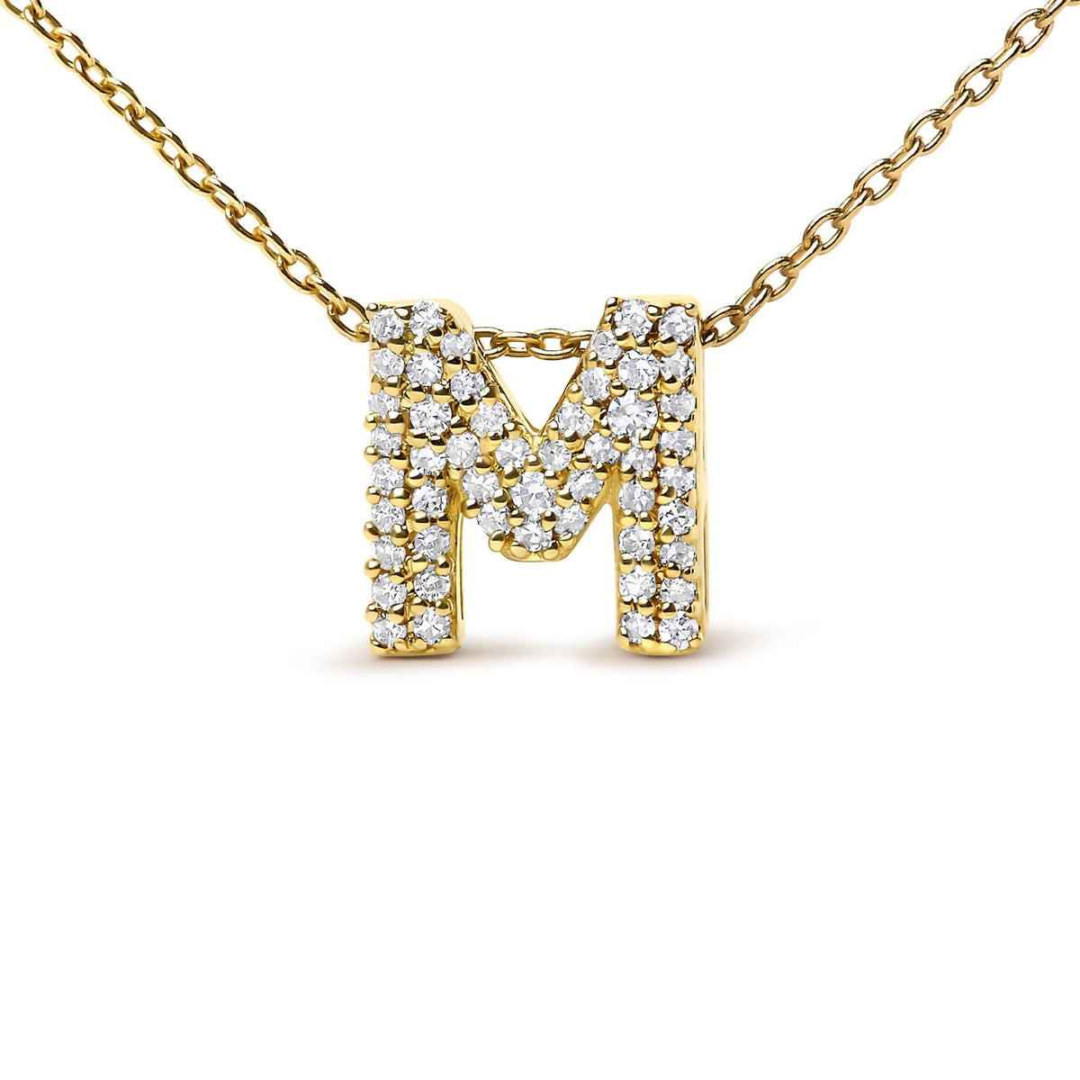 10K Yellow Gold Diamond Accent "A-Z" Initial Bubble Pendant Necklace