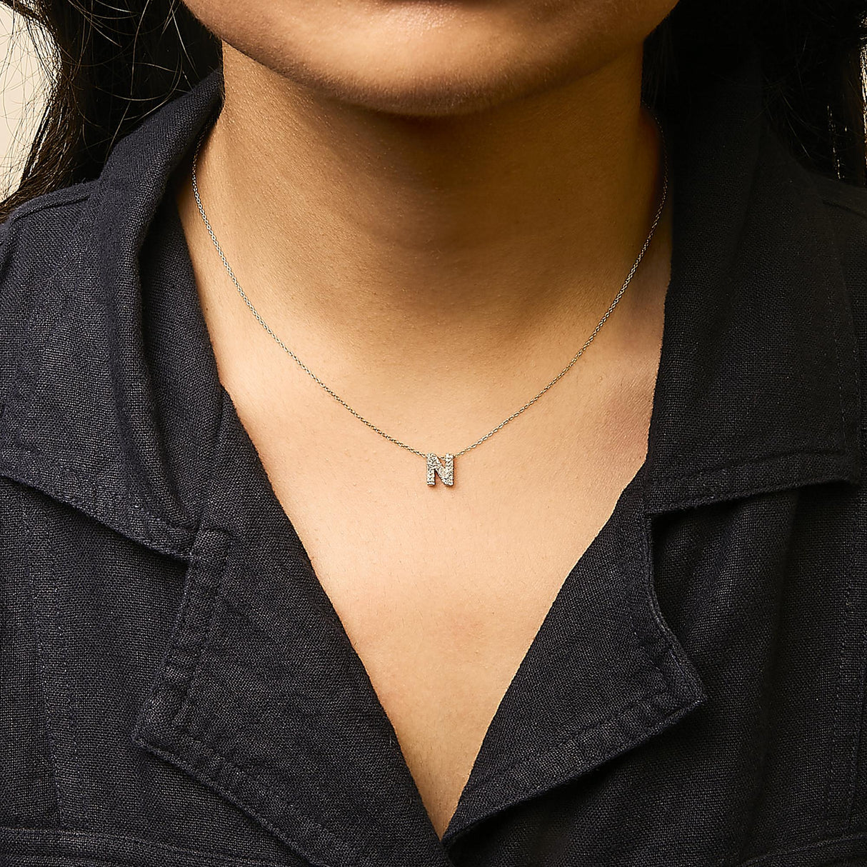 10K Yellow Gold Diamond Accent "A-Z" Initial Bubble Pendant Necklace