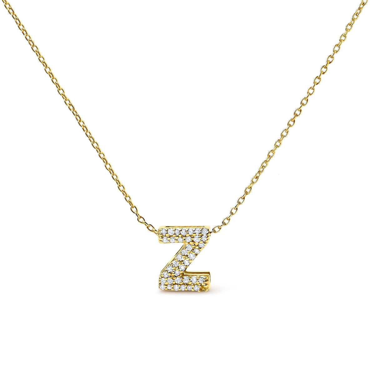 10K Yellow Gold Diamond Accent "A-Z" Initial Bubble Pendant Necklace