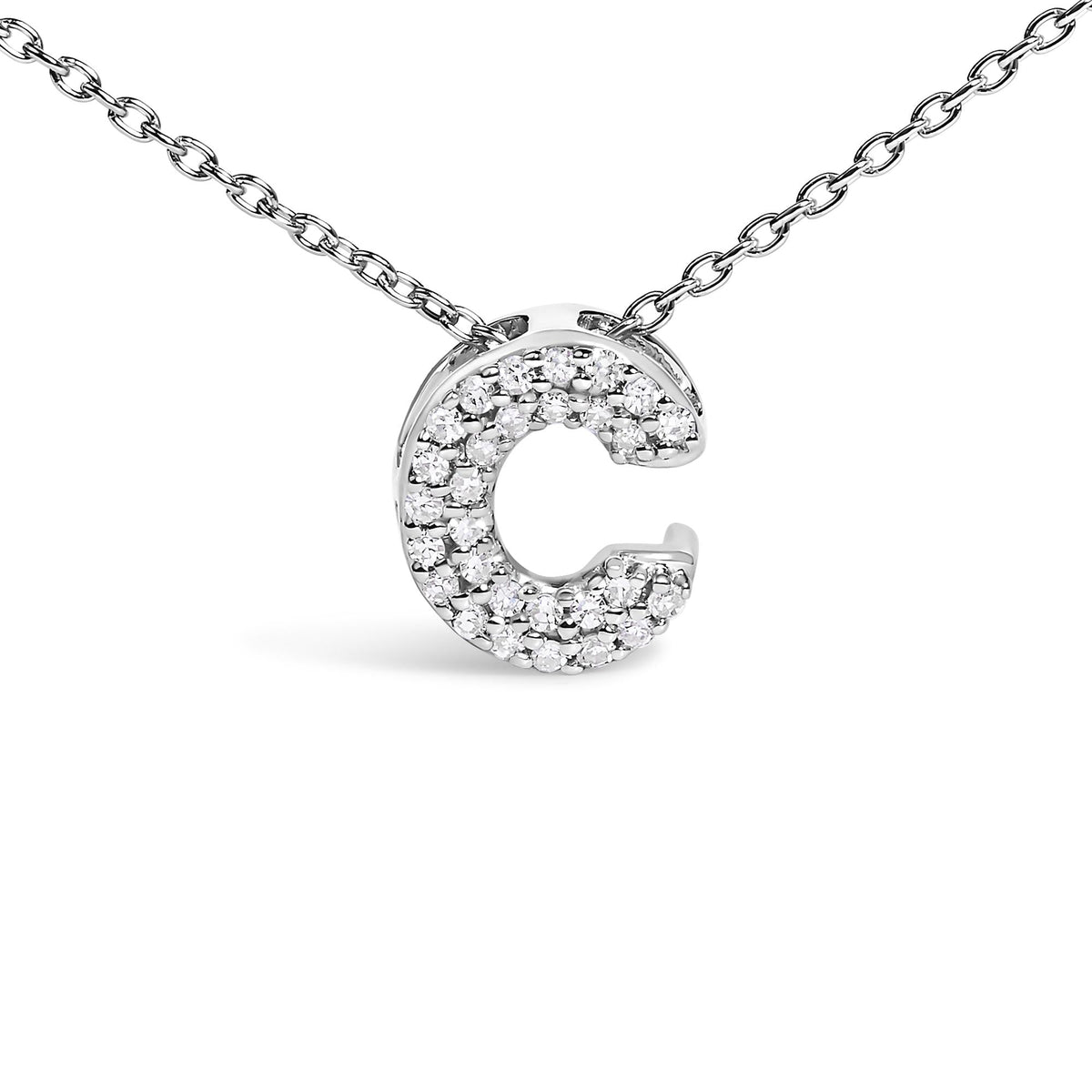 10K White Gold Diamond Accent "A-Z" Initial Bubble Pendant Necklace