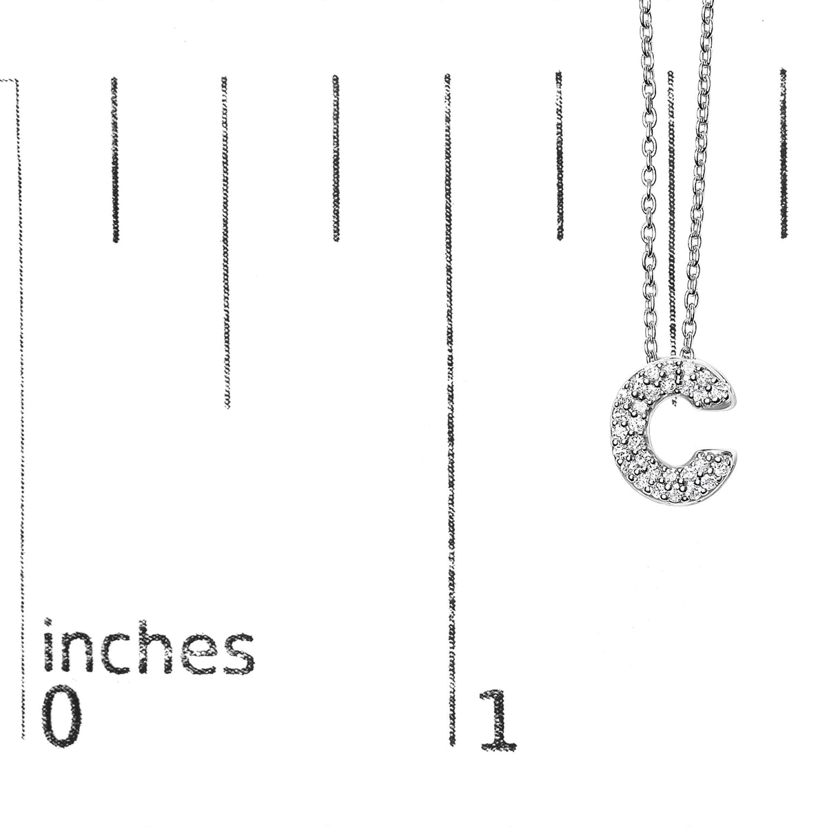 10K White Gold Diamond Accent "A-Z" Initial Bubble Pendant Necklace