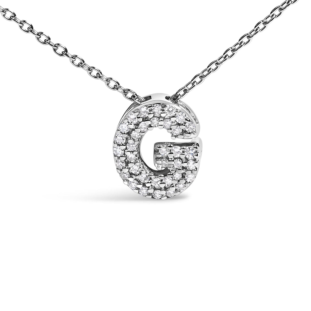 10K White Gold Diamond Accent "A-Z" Initial Bubble Pendant Necklace
