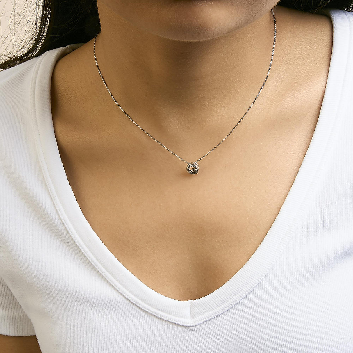 10K White Gold Diamond Accent "A-Z" Initial Bubble Pendant Necklace