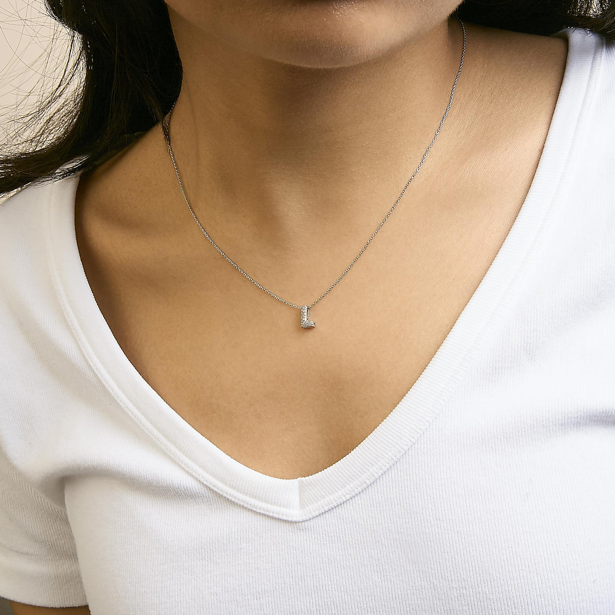 10K White Gold Diamond Accent "A-Z" Initial Bubble Pendant Necklace