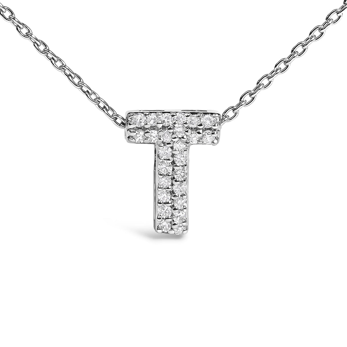 10K White Gold Diamond Accent "A-Z" Initial Bubble Pendant Necklace