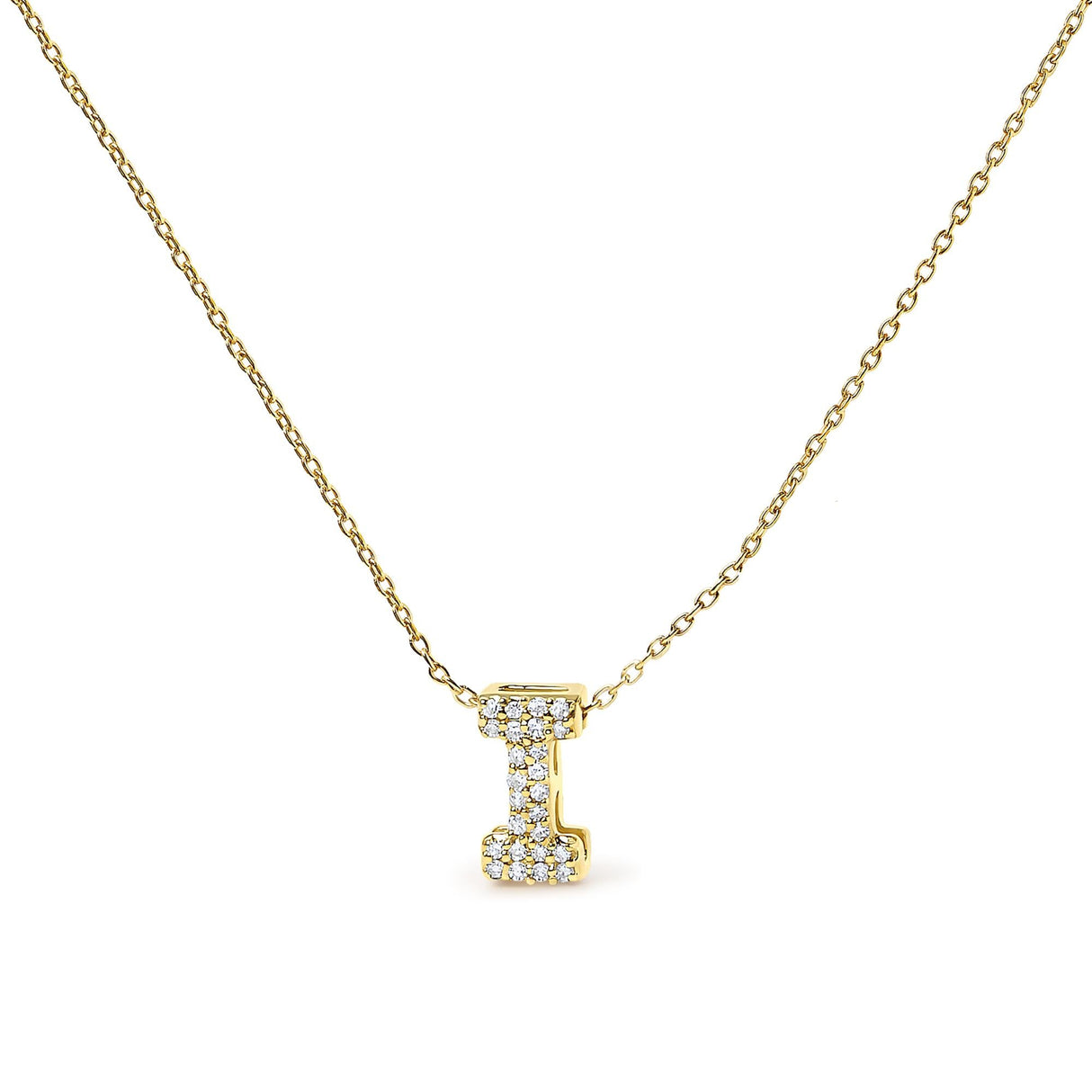 10K Yellow Gold Diamond Accent "A-Z" Initial Bubble Pendant Necklace