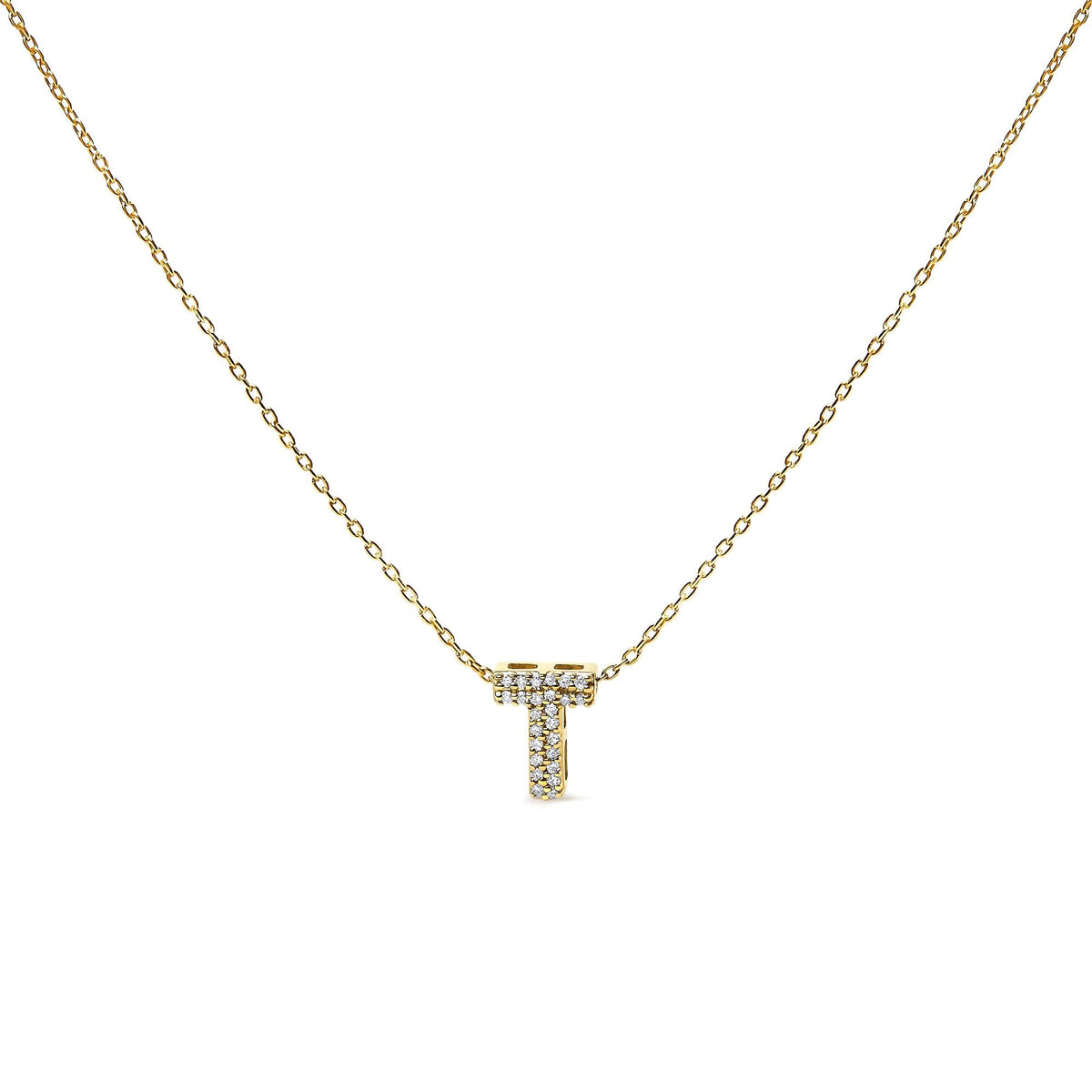 10K Yellow Gold Diamond Accent "A-Z" Initial Bubble Pendant Necklace