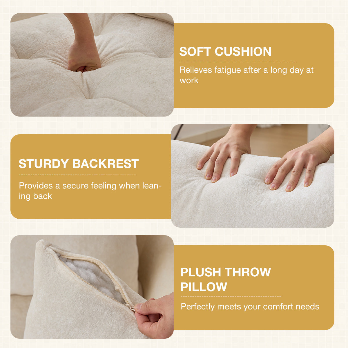 110' Cloud Sectional Couch for Living Room, Upholstered L-Shape Modular Sofa with Movable Ottoman, 3-Seater Deep-Seat Foam Couch, Comfortable Convertible Sectional for Home & Apartment