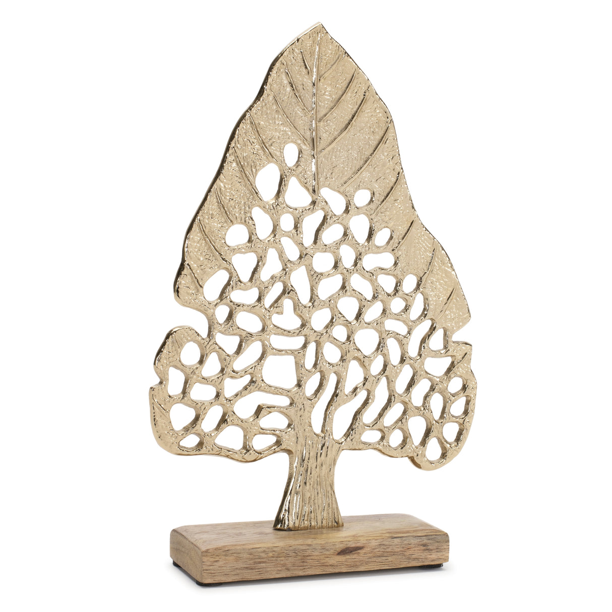 Modern metal leaf tree on wood base (set of 2)