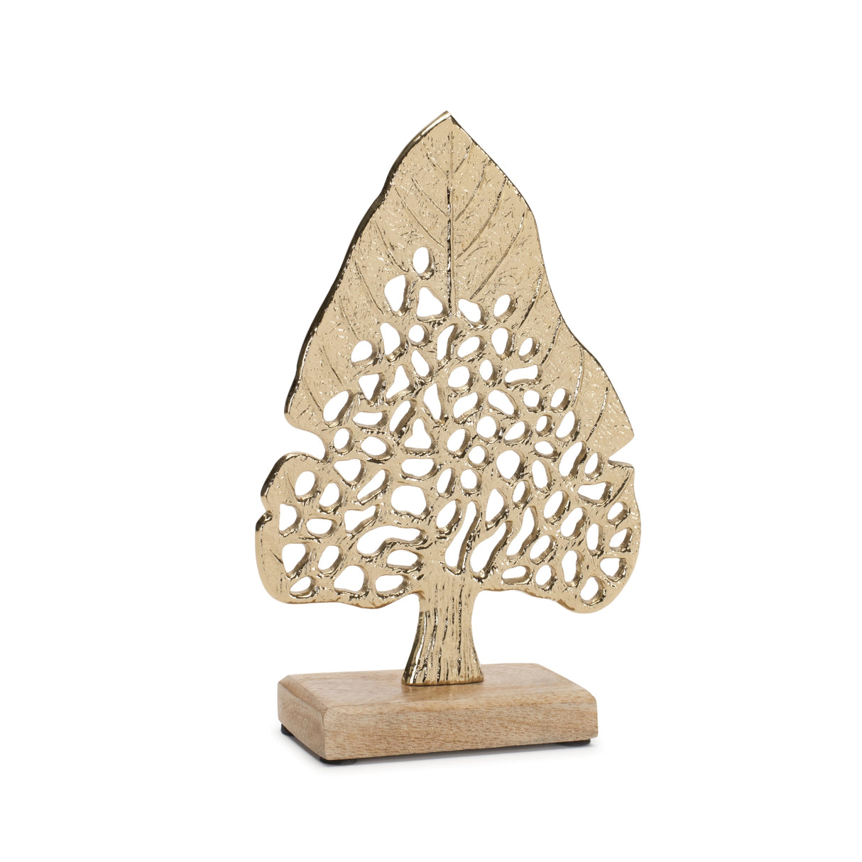 Modern metal leaf tree on wood base (set of 2)