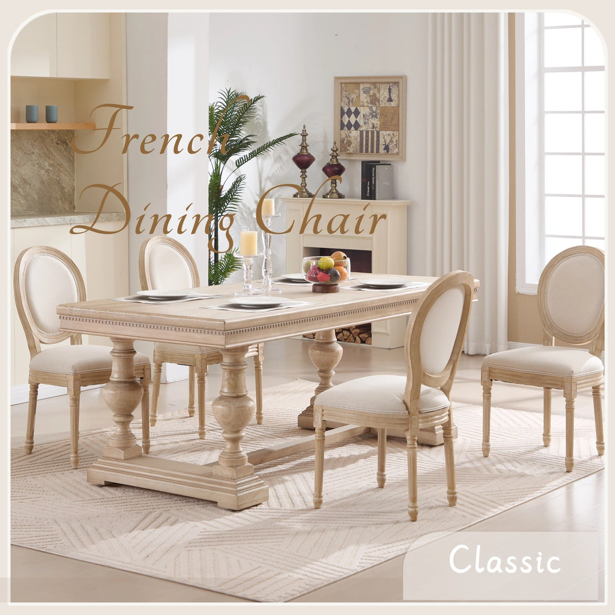 French Country Dining Chairs Set of 2 with Upholstered Round Back