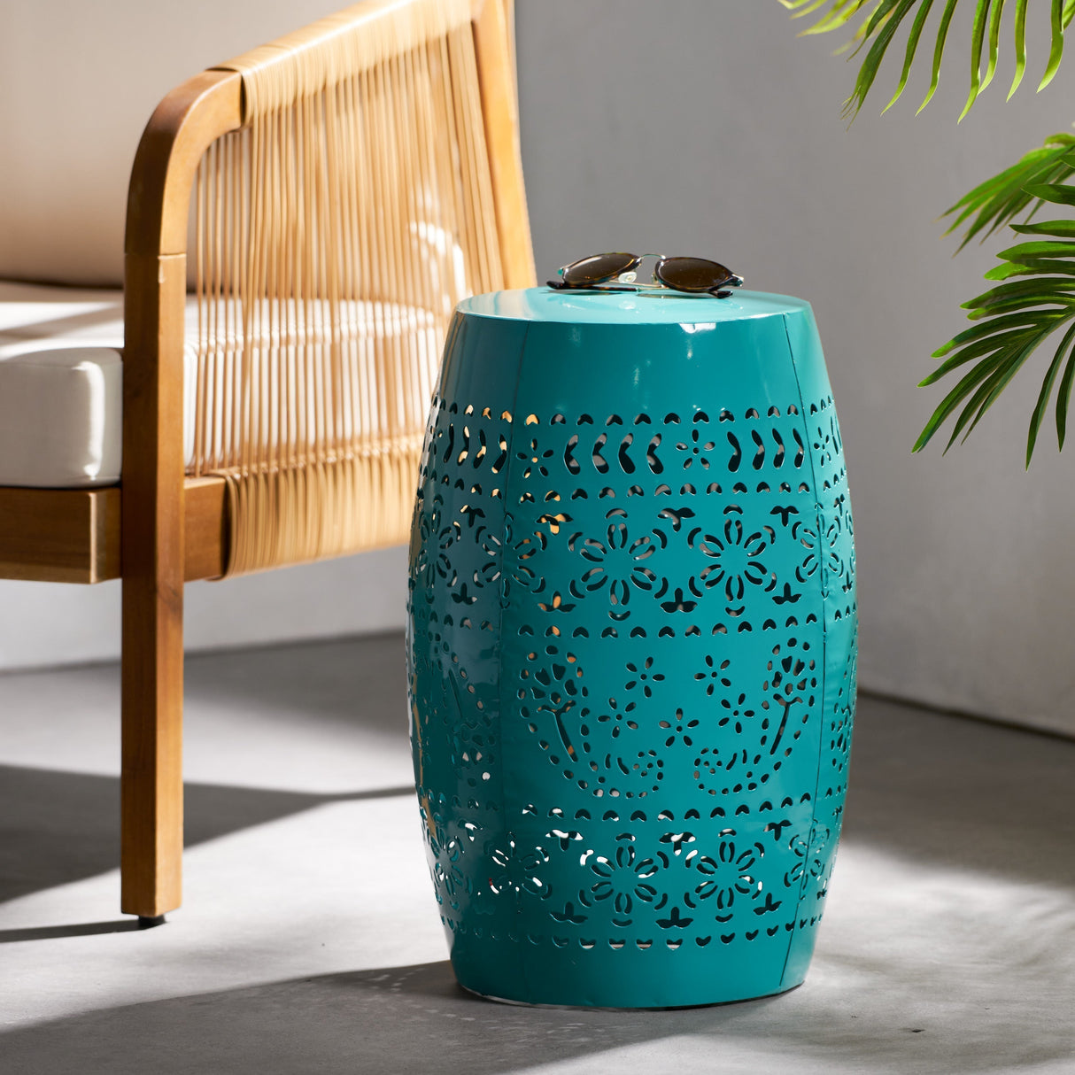 12' Outdoor Lace-Cut Side Table, Teal
