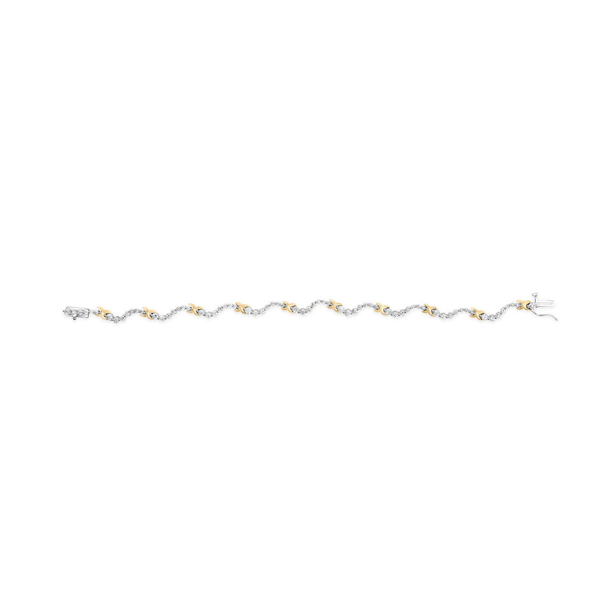 10K Two-Tone 2.00 Cttw Diamond "X" and Wave Link Bracelet (H-I Color, I1-I2 Clarity) - 7" Inches