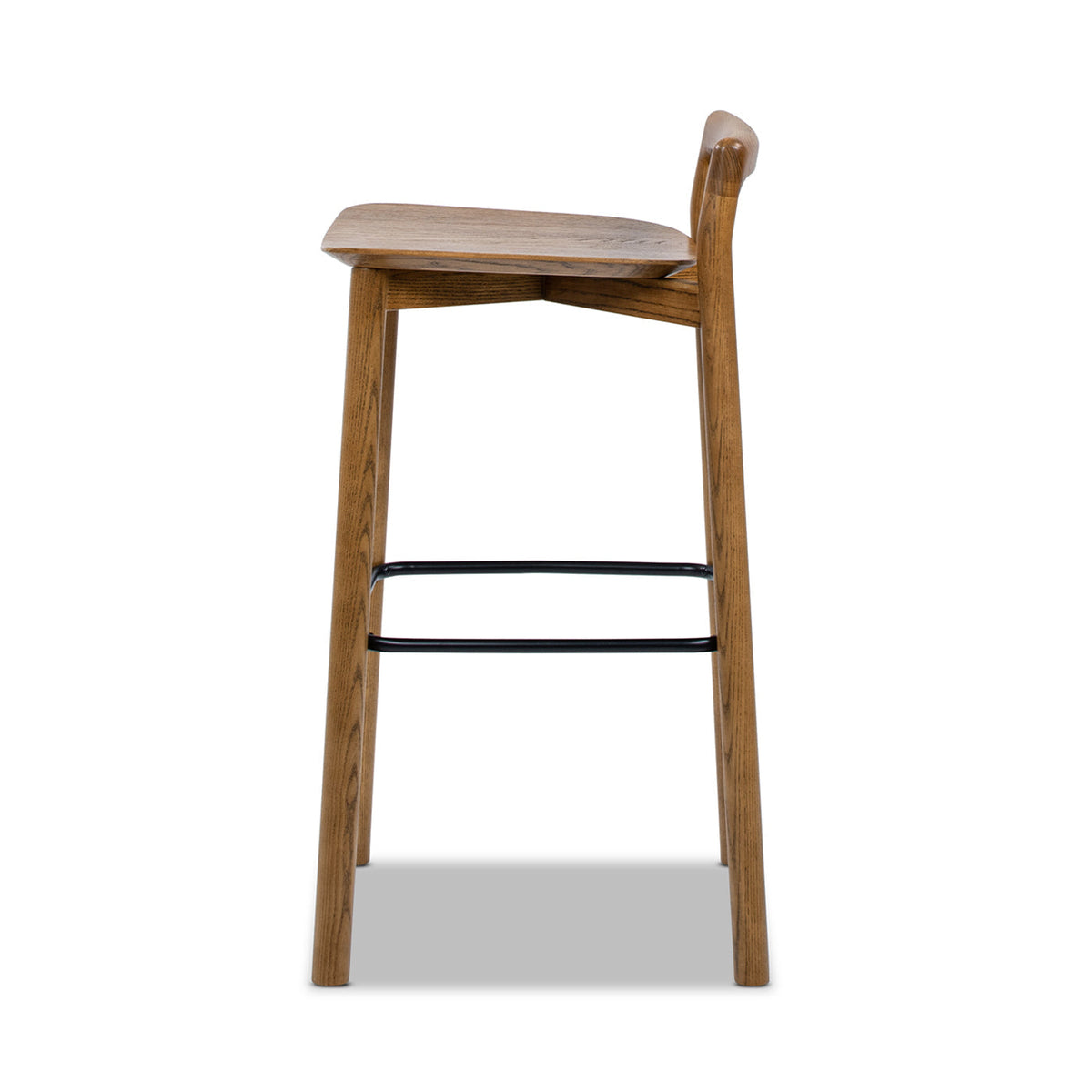 Modern Minimalist Low Back Barstool with Iron Footrest - Walnut