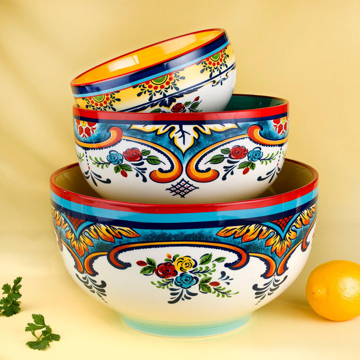 Zanzibar Hand-Painted Serving Bowl Trio