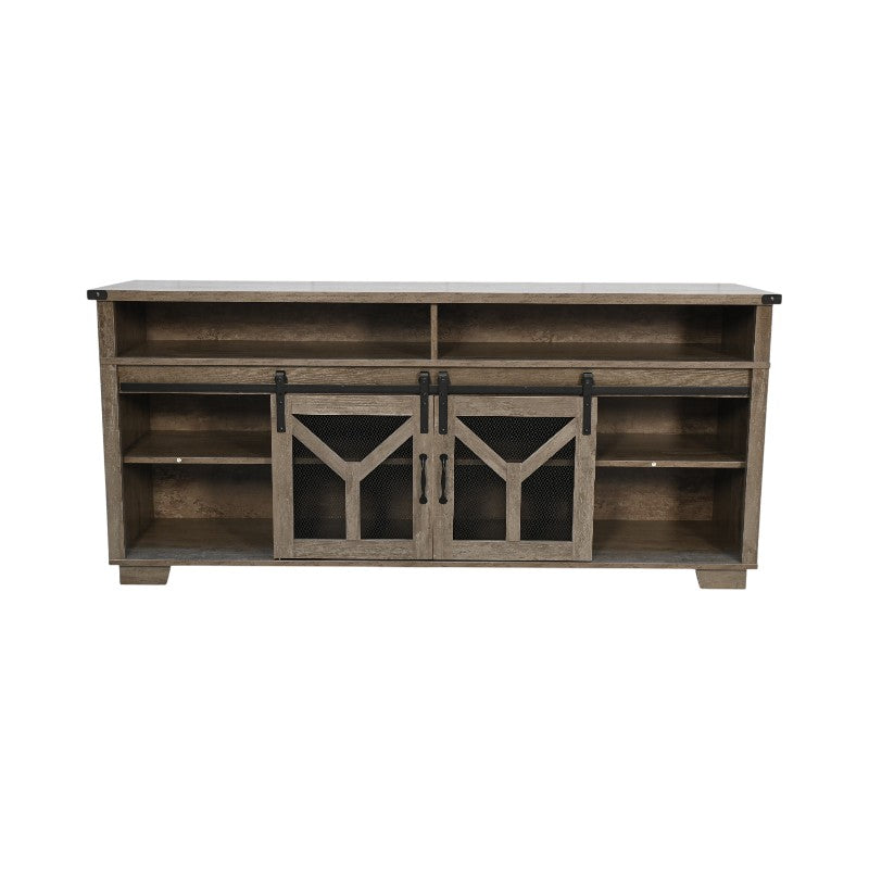65.3" TV Stand with LED Light Strips and Iron Mesh Barn Door