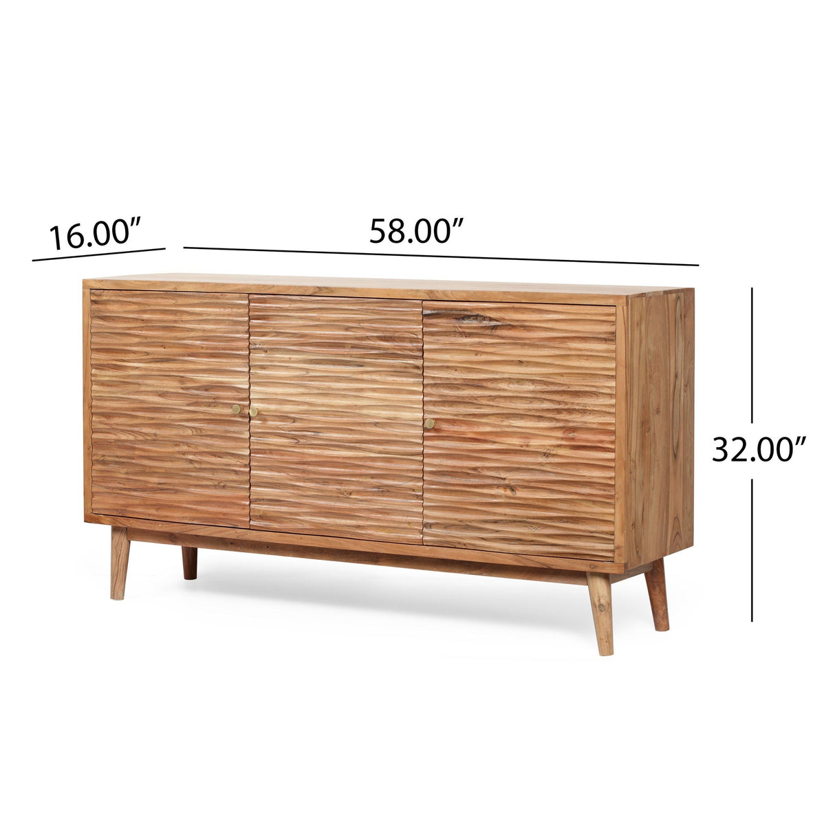 Boho Handcrafted 3 Door Sideboard with Carved Texture and Artisanal Charm - Natural