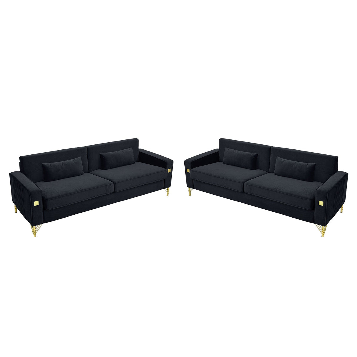 Black Velvet 2-Piece Sofa Set