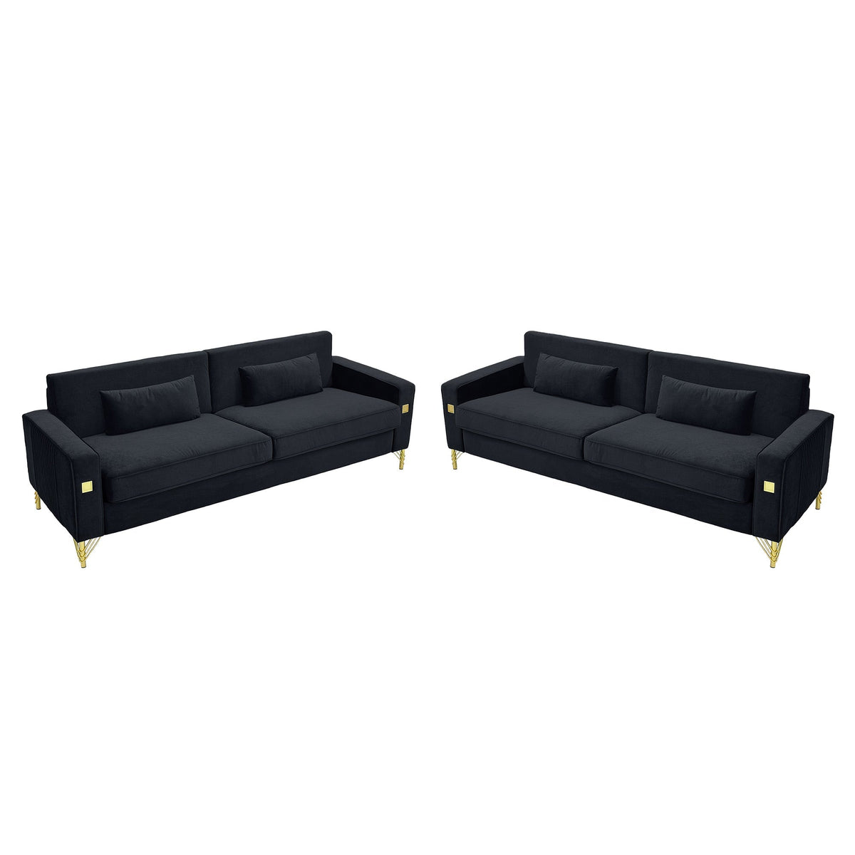 Black Velvet 2-Piece Sofa Set