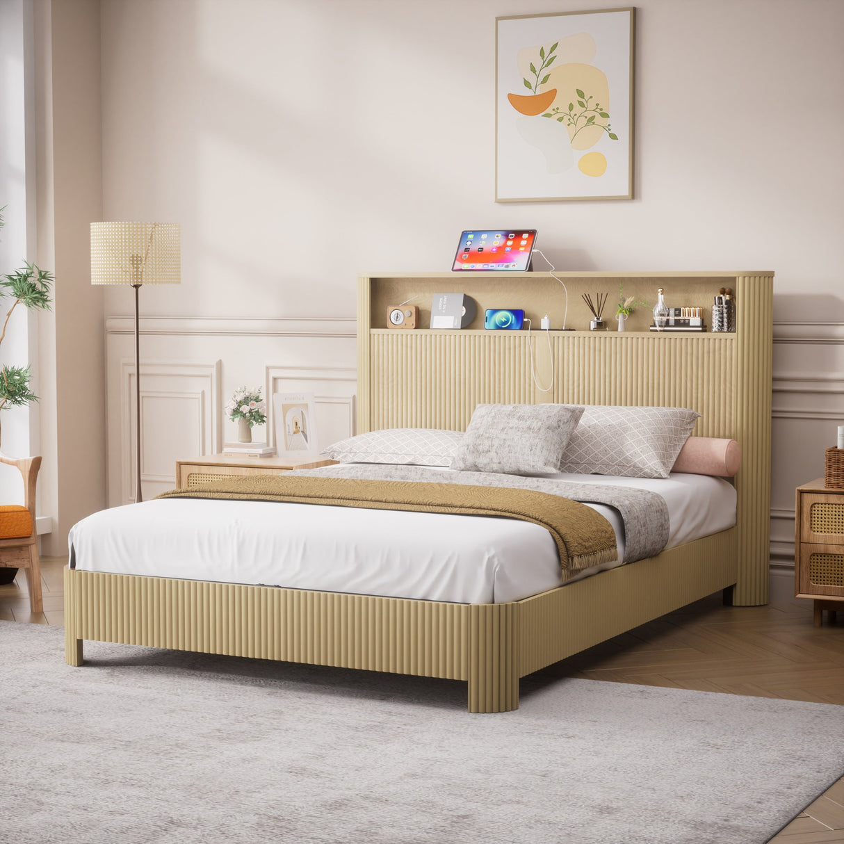 Queen Size Bed Frame With Storage Headboard
