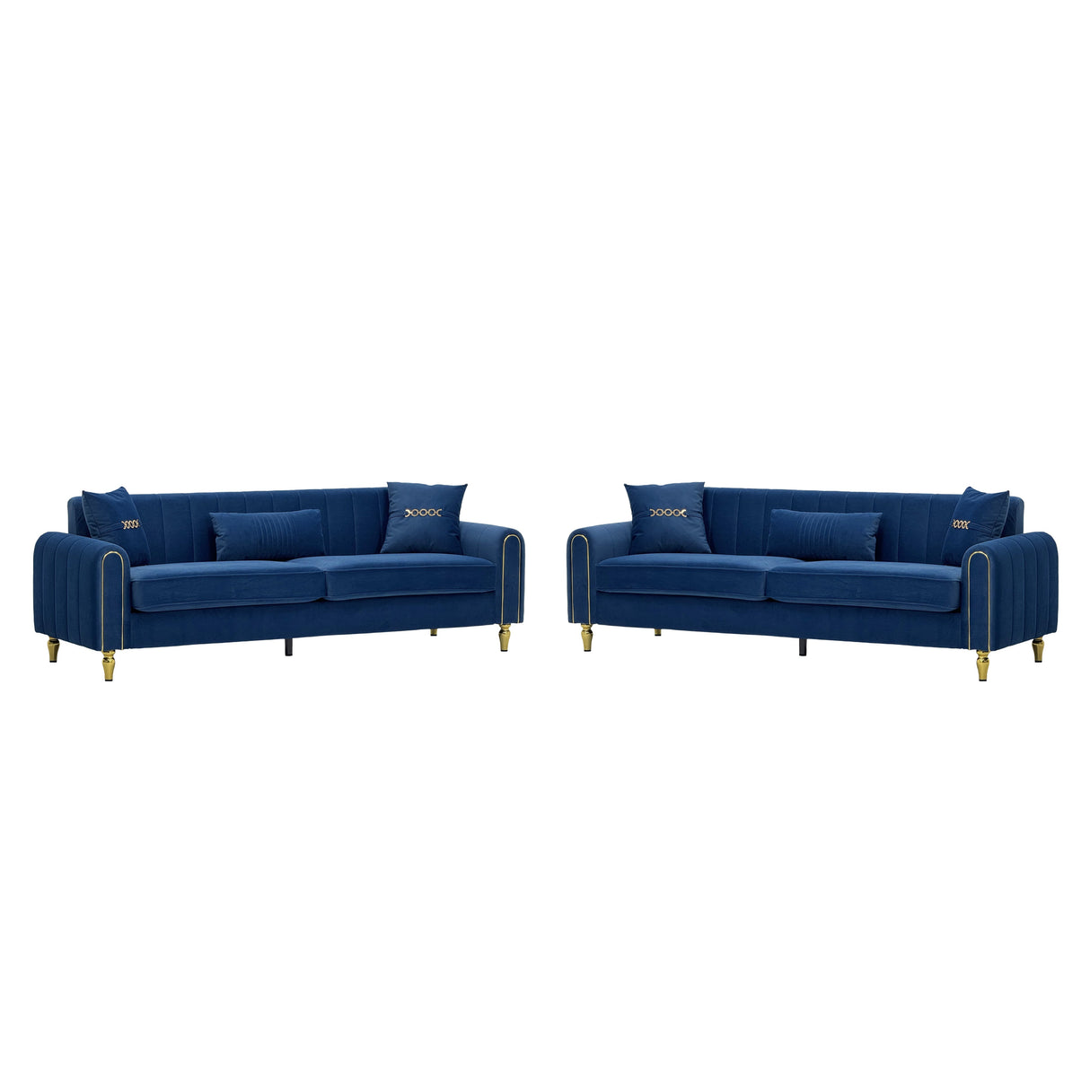 Vintage Blue Velvet 2-Piece Sofa Set