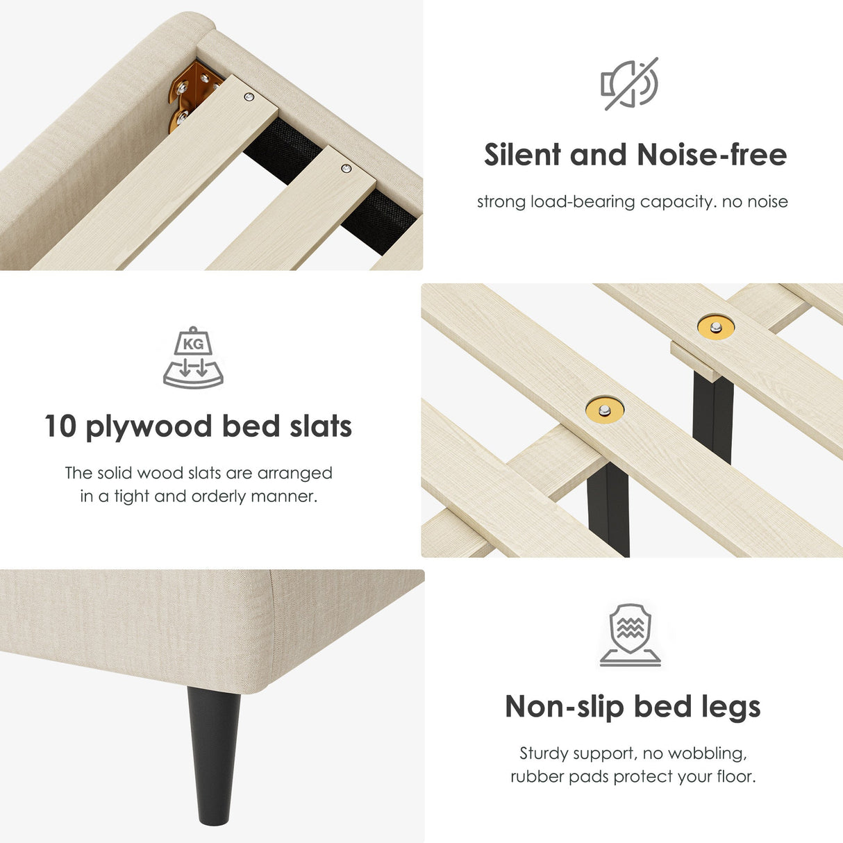 Queen Bed FrameLinen Storage HeadboardBeige